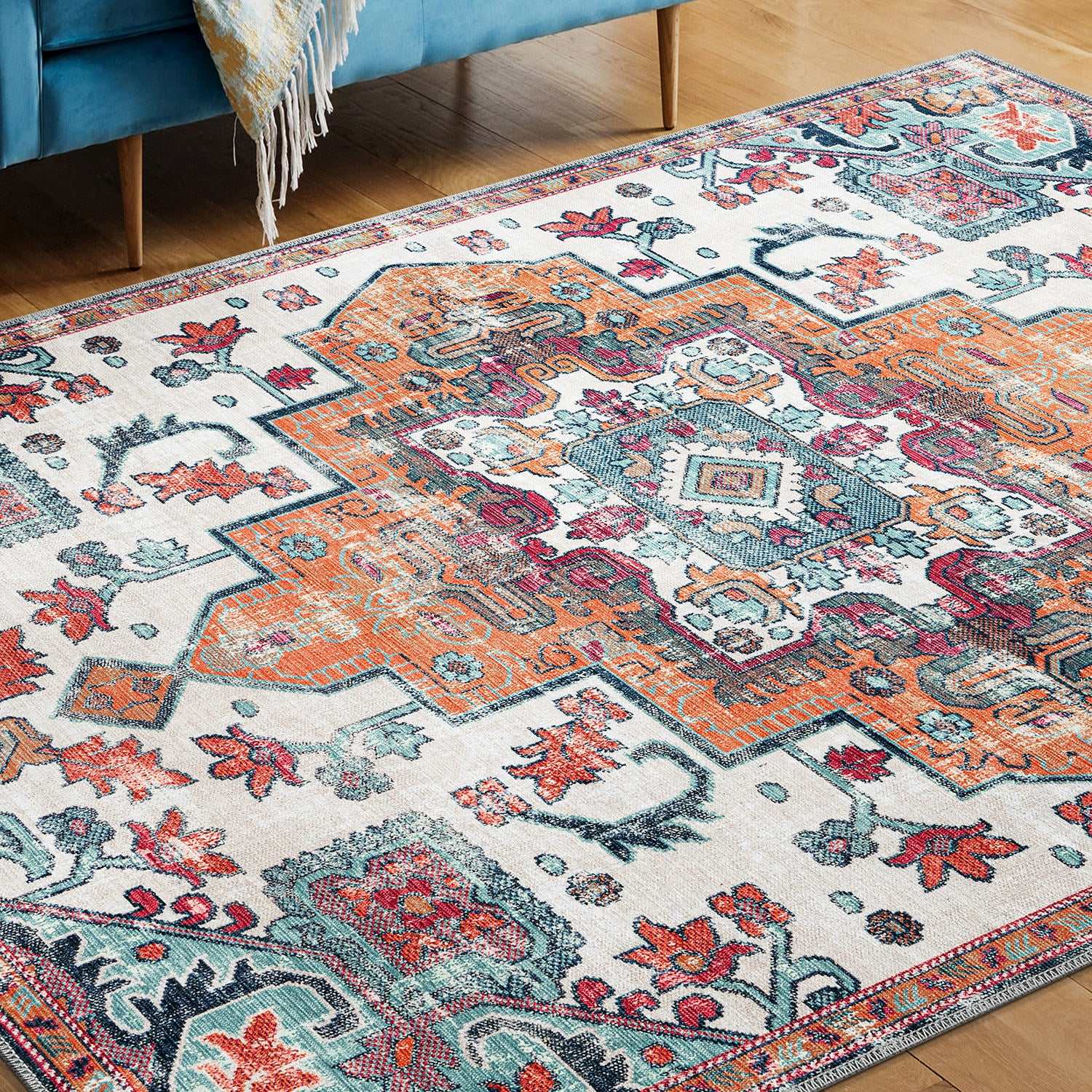 Rain Persian Multi Color Distressed Non-Slip Indoor Area Rug / 5'x7 (Classic motif) - Ornate Home