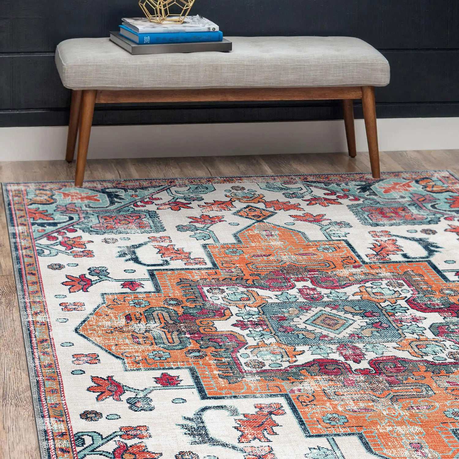 Rain Persian Multi Color Distressed Non-Slip Indoor Area Rug / 5'x7 (Classic motif) - Ornate Home