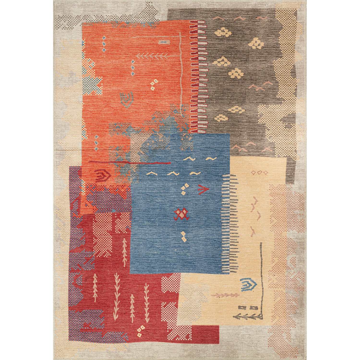 Rain Persian Multi Color Patchwork Distressed Non-Slip Indoor Area Rug / 5'x7 - Ornate Home