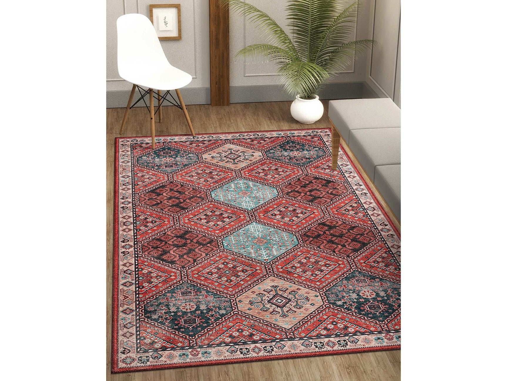 Rain Persian Rust Red Distressed Vintage Non-Slip Indoor Area Rug / 5'x7 - Ornate Home