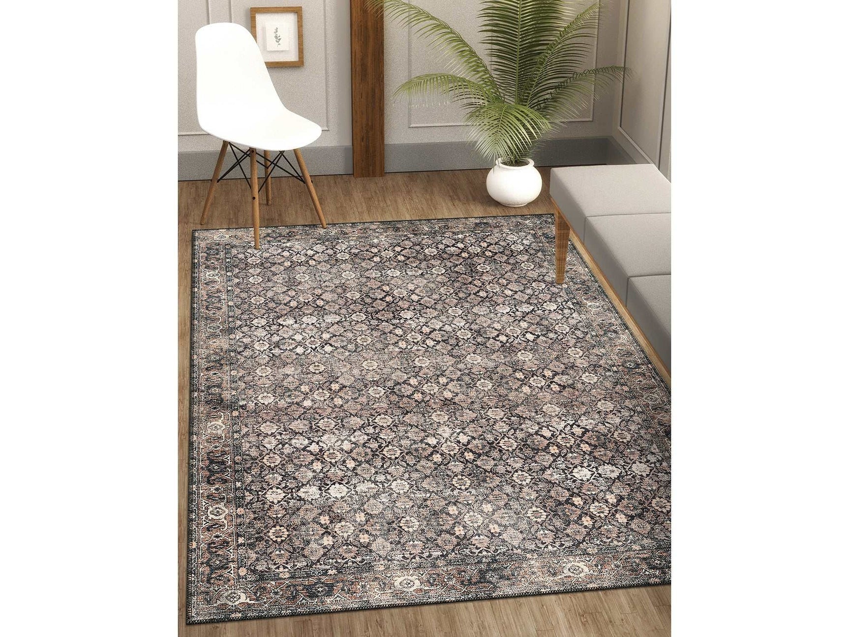 Rain Persian Wood Distressed Vintage Non-Slip Indoor Area Rug / 5'x7 - Ornate Home
