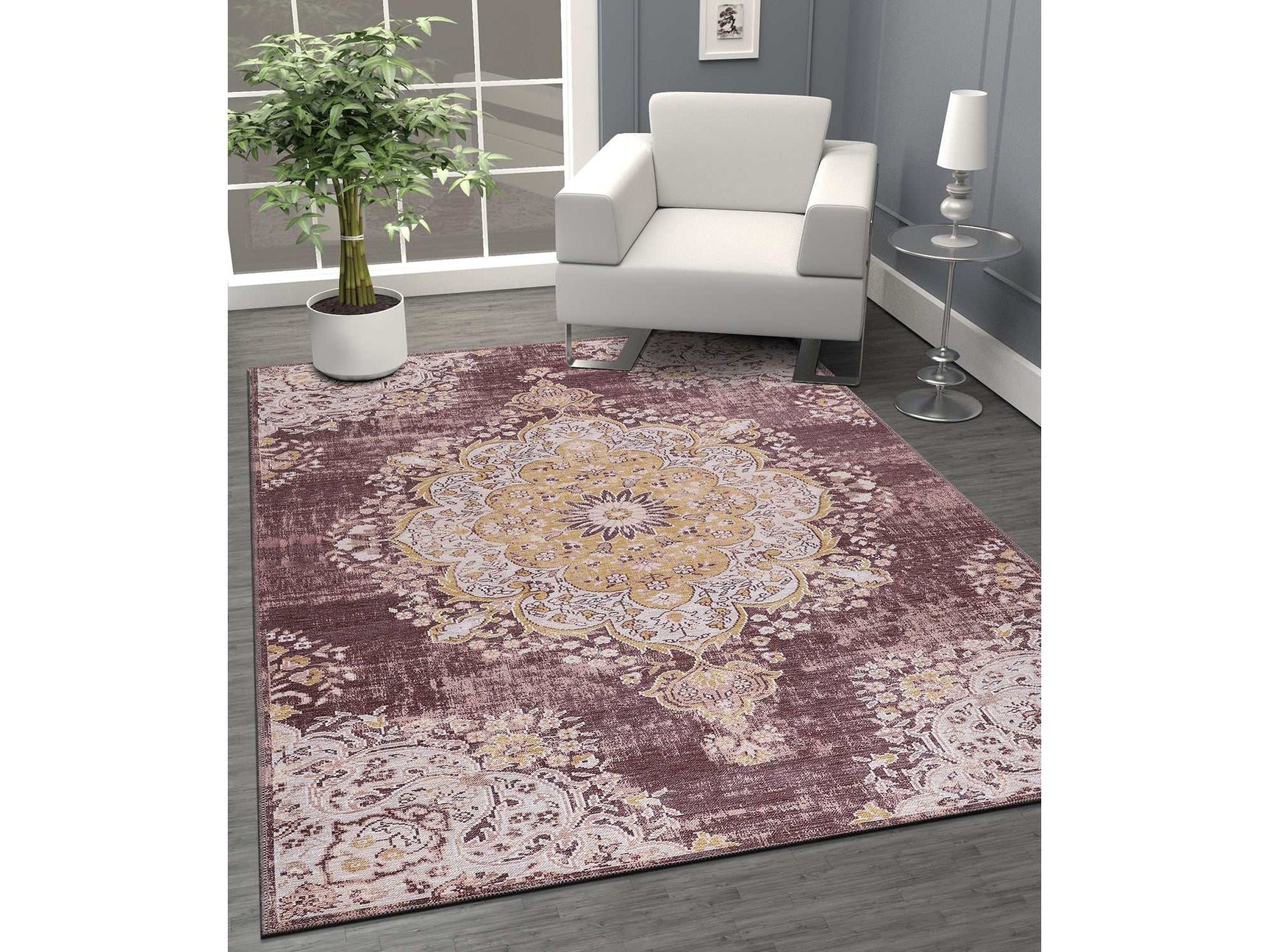 Rain Yellow/Brown Modern Bohemian NonSlip Indoor Area Rugs - Ornate Home