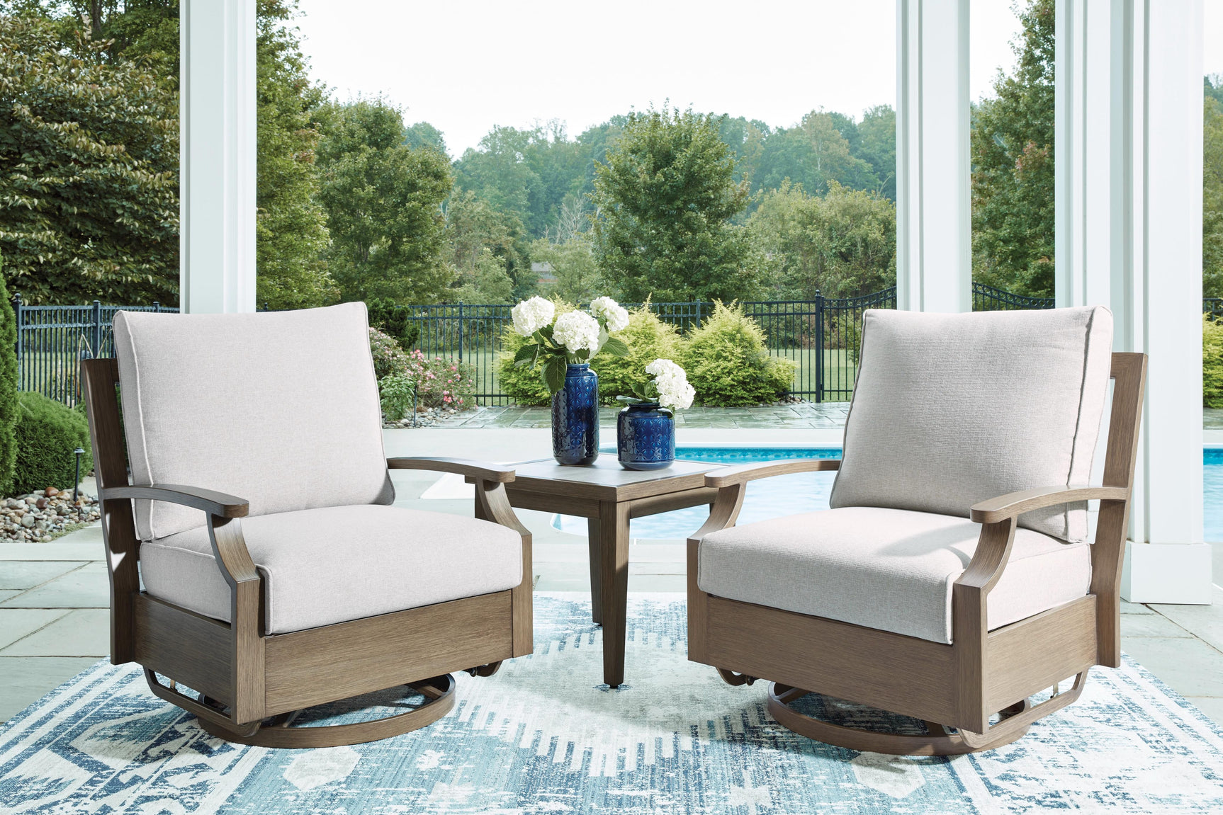 Rainier Ranch Brown/Beige Outdoor Swivel Glider Chair with Cushion - Ornate Home