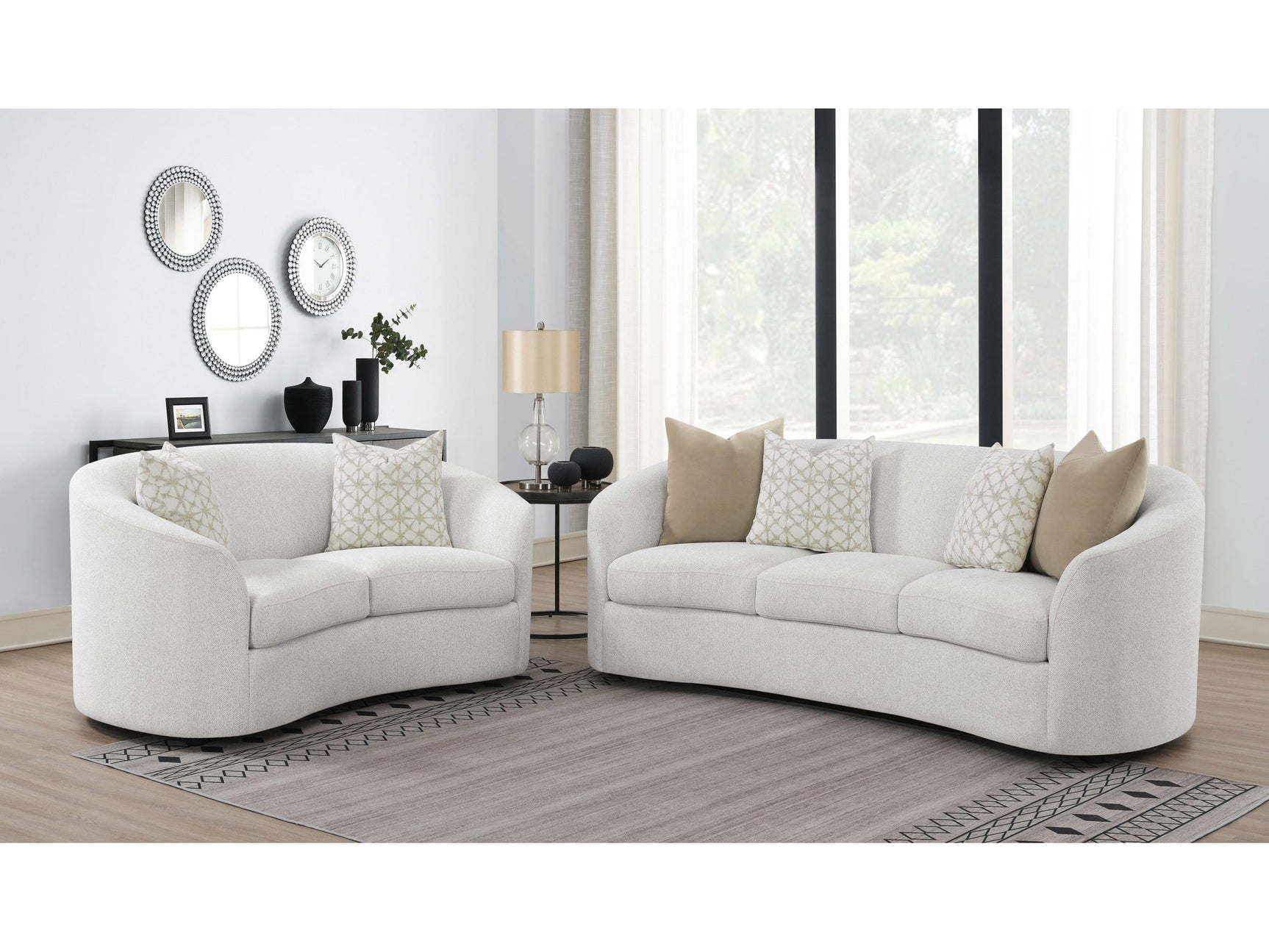 Rainn Latte 2-piece Boucle Upholstered Sloped Arm Sofa Set - Ornate Home