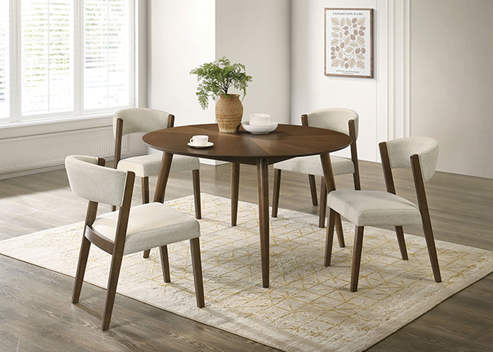 Raissa Walnut 5 Pc. Round Dining Table Set - Ornate Home