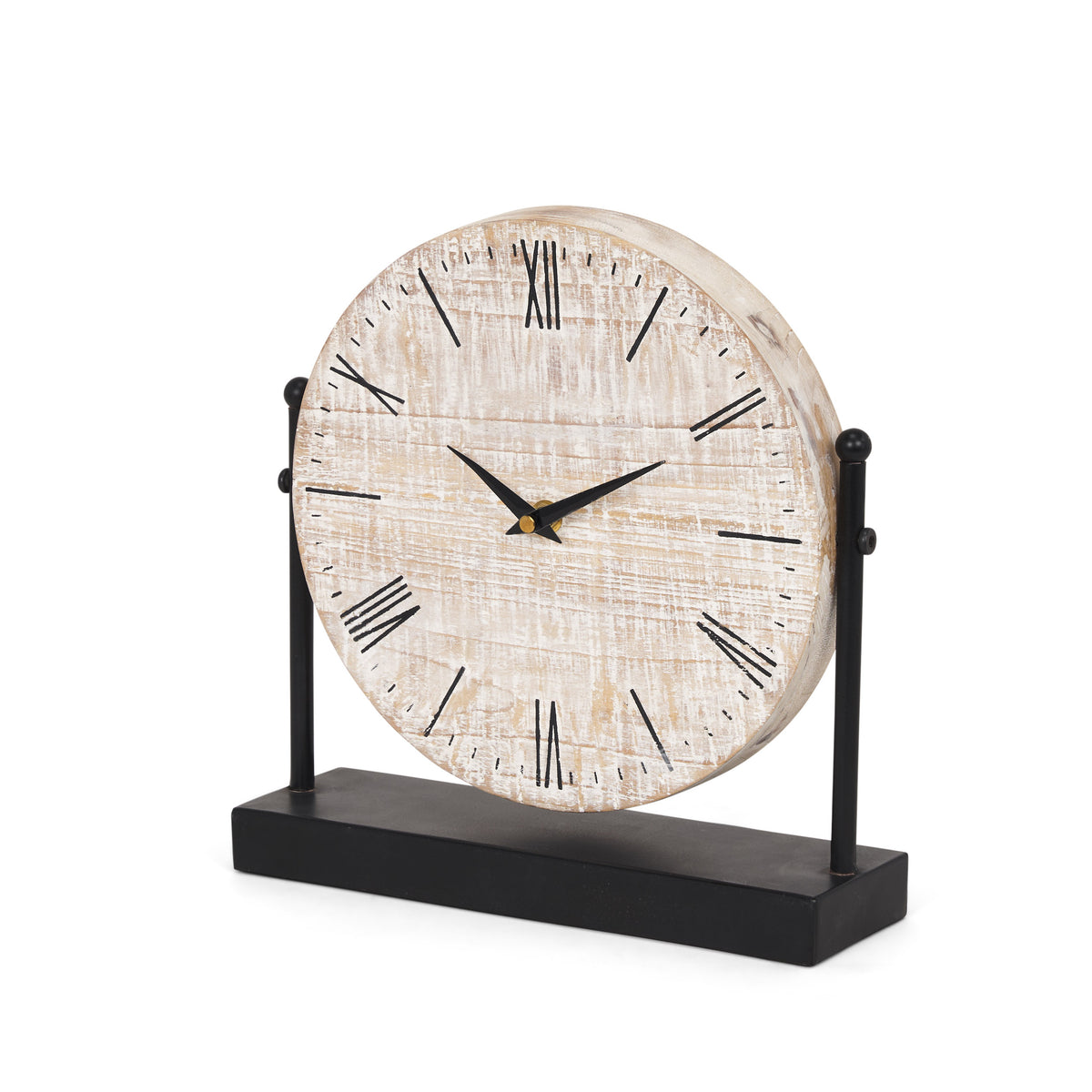 Raja Matte Black Metal with Wood Table Clock - Ornate Home