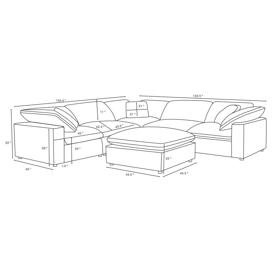 Raleigh Grey Boucle Modular Cloud Sectional 6-piece incl. Ottoman - Ornate Home