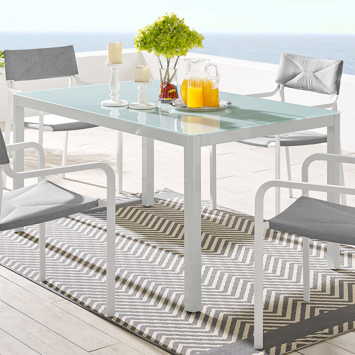 Raleigh White 59" Outdoor Patio Aluminum Dining Table - Ornate Home