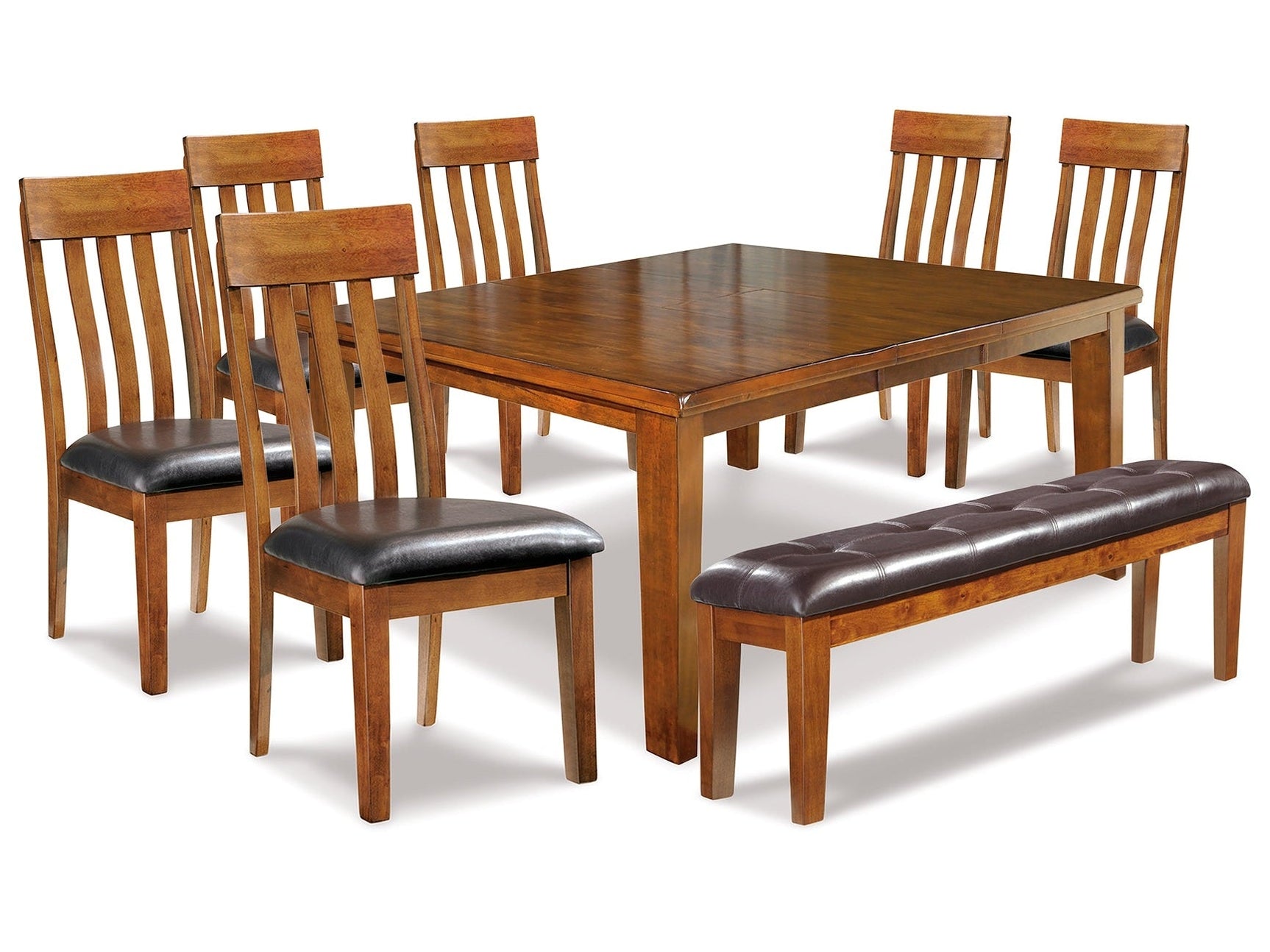 Ralene Medium Brown Dining Table and 6 Chairs and Bench (Online Special Price) - Ornate Home