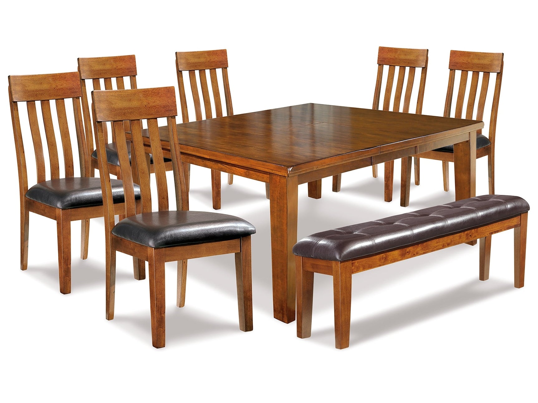 Ralene Medium Brown Dining Table and 6 Chairs and Bench - Ornate Home
