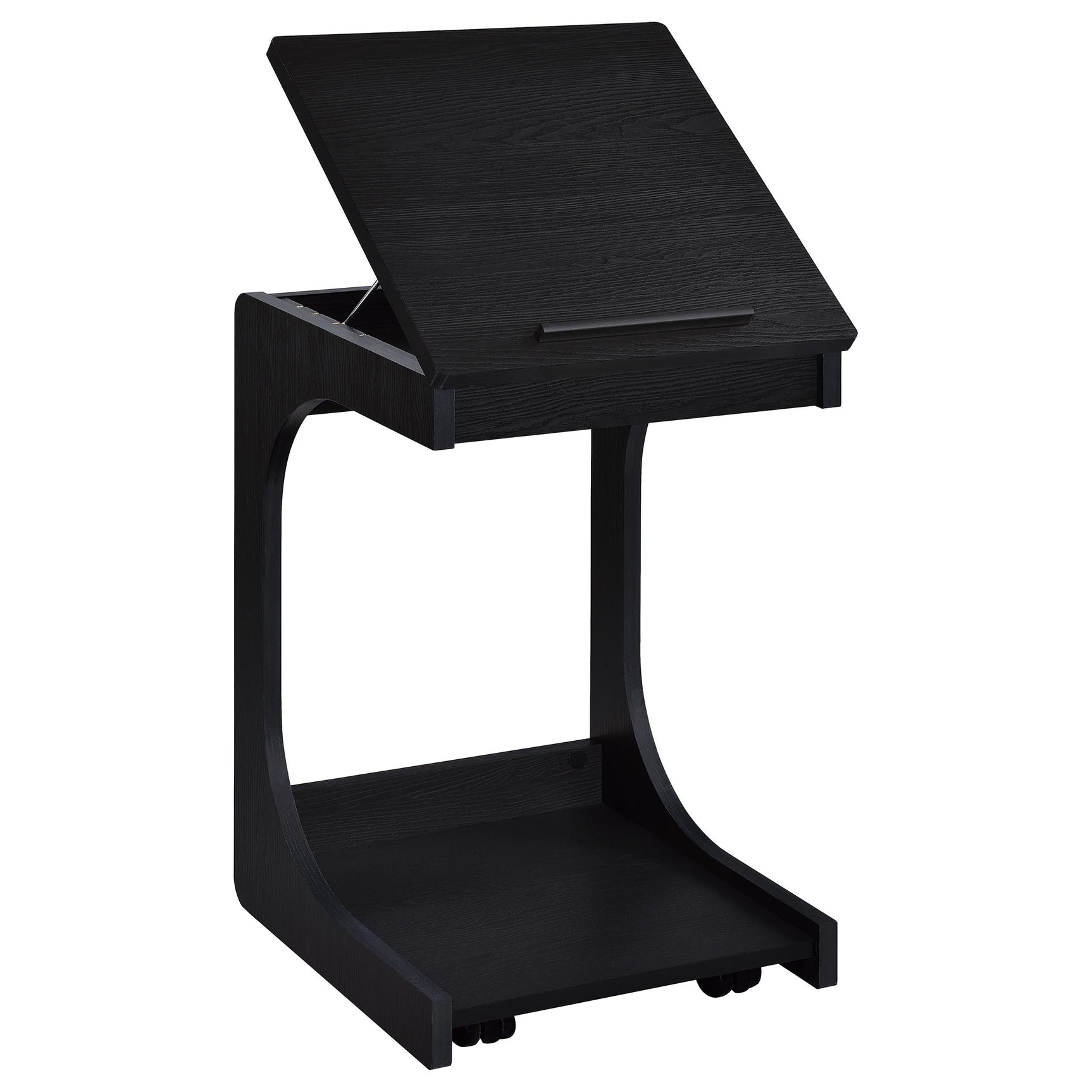 Ralston Black C-Shaped Lift-Top Sofa Side Table With Casters - Ornate Home