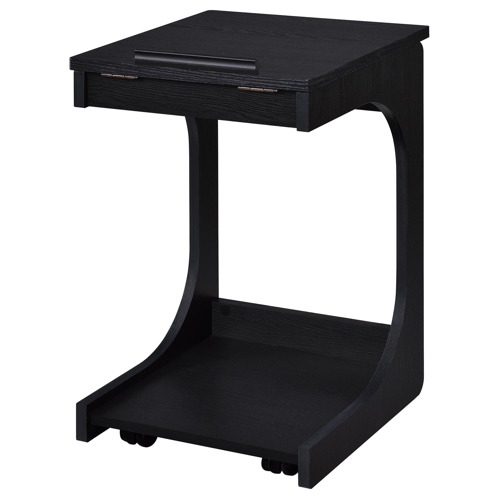 Ralston Black C-Shaped Lift-Top Sofa Side Table With Casters - Ornate Home