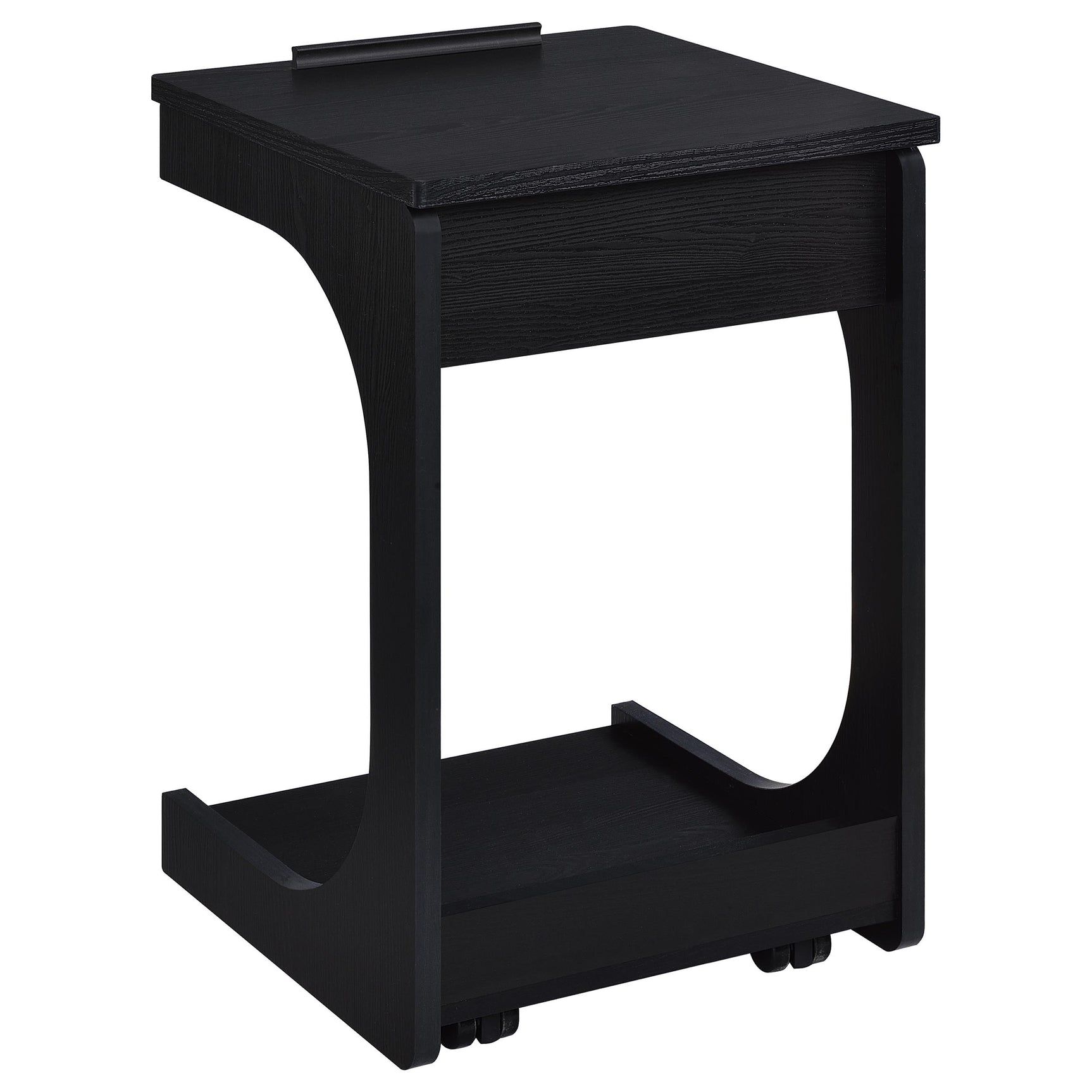 Ralston Black C-Shaped Lift-Top Sofa Side Table With Casters - Ornate Home
