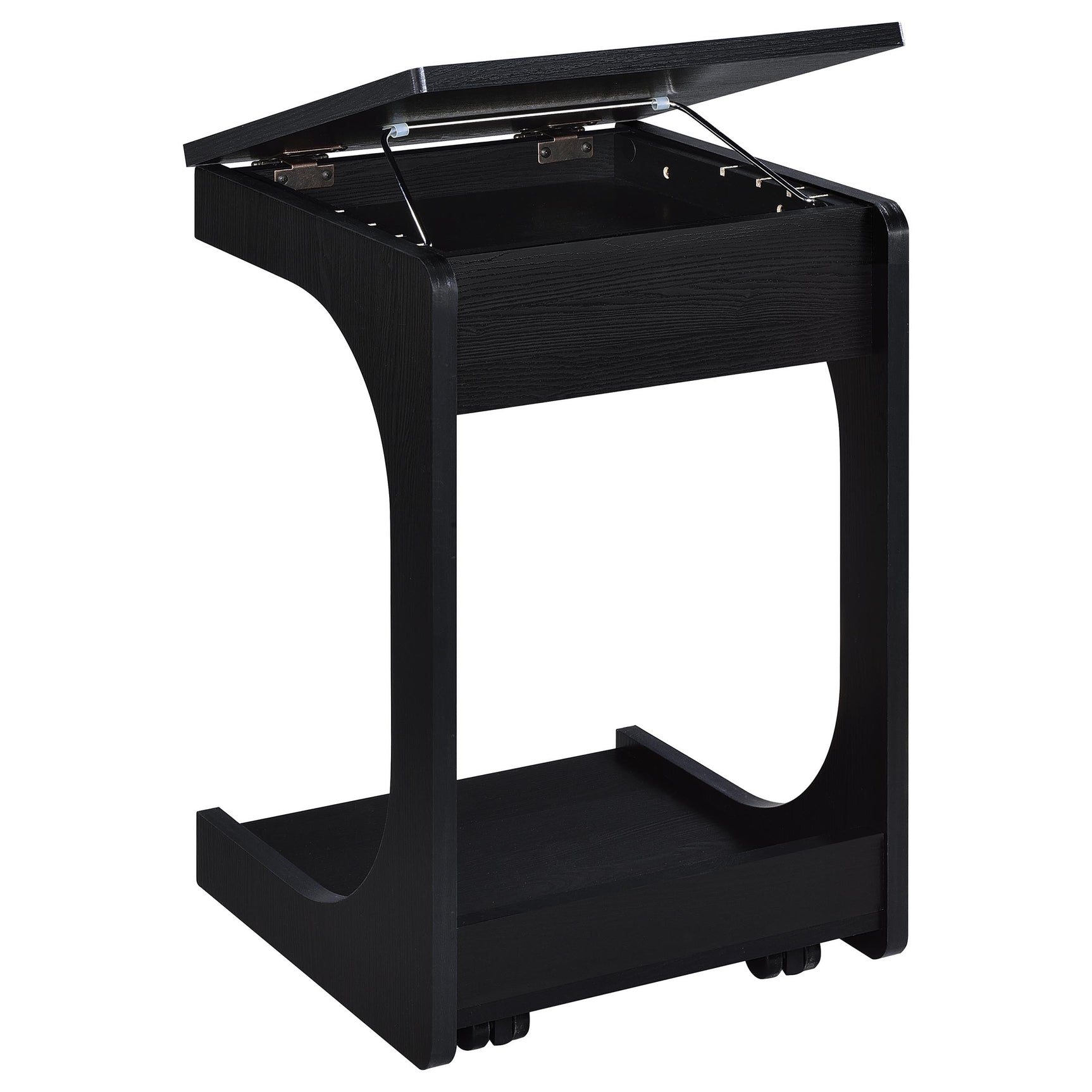 Ralston Black C-Shaped Lift-Top Sofa Side Table With Casters - Ornate Home