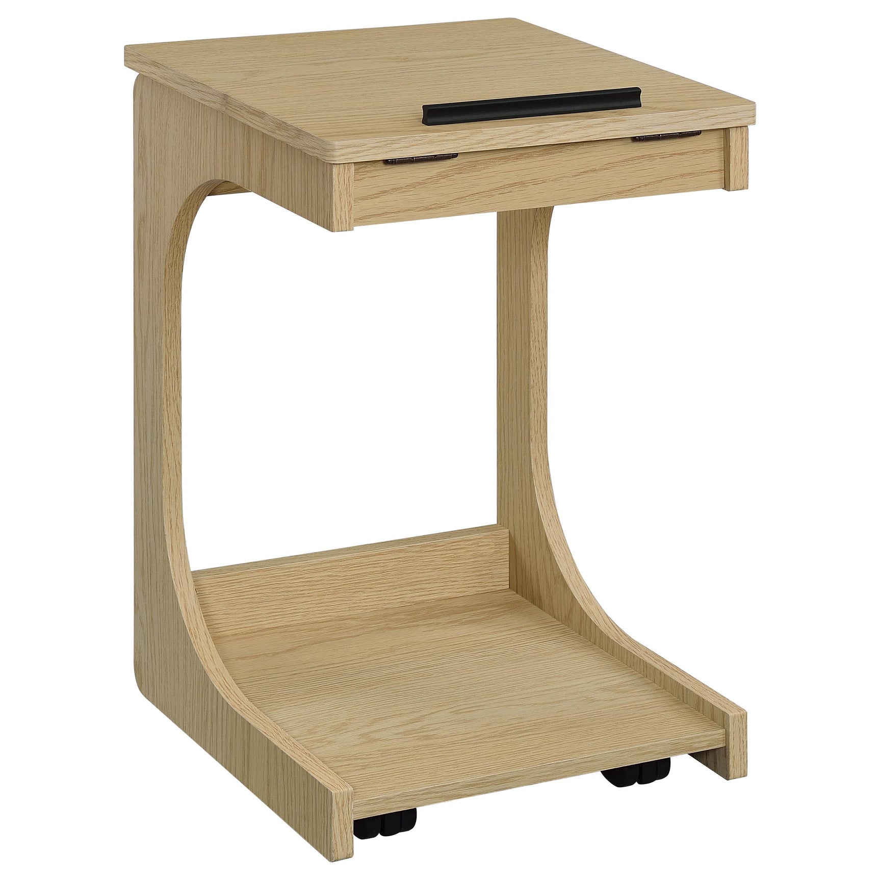 Ralston Light Oak C-Shaped Lift-Top Sofa Side Table With Casters - Ornate Home