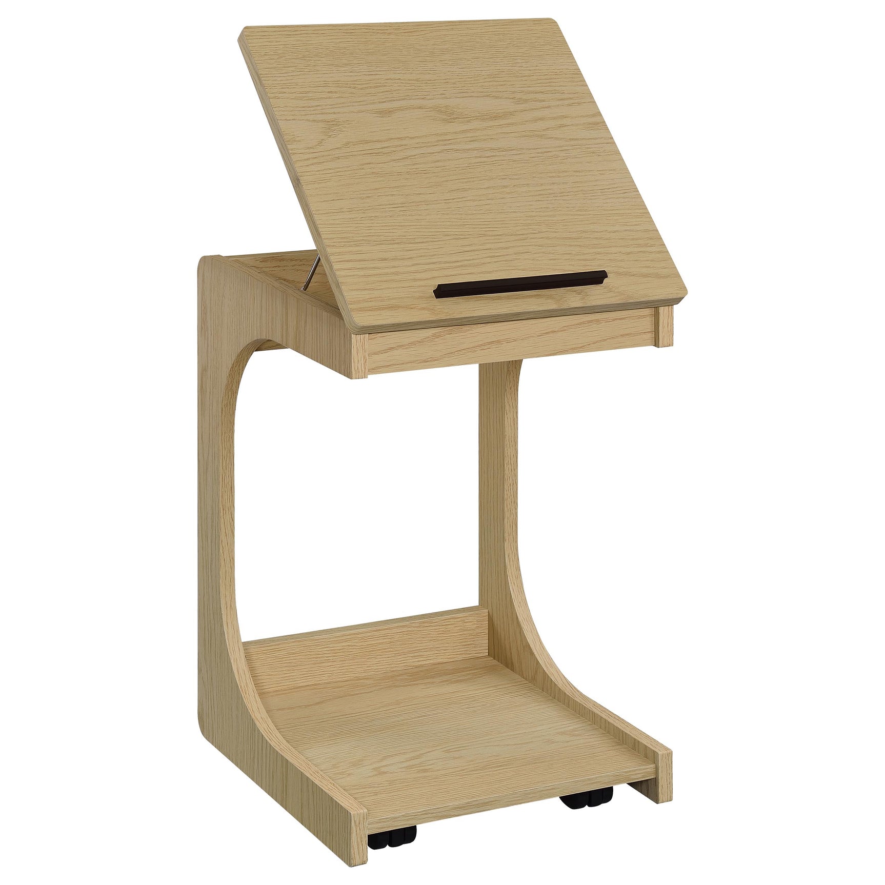 Ralston Light Oak C-Shaped Lift-Top Sofa Side Table With Casters - Ornate Home