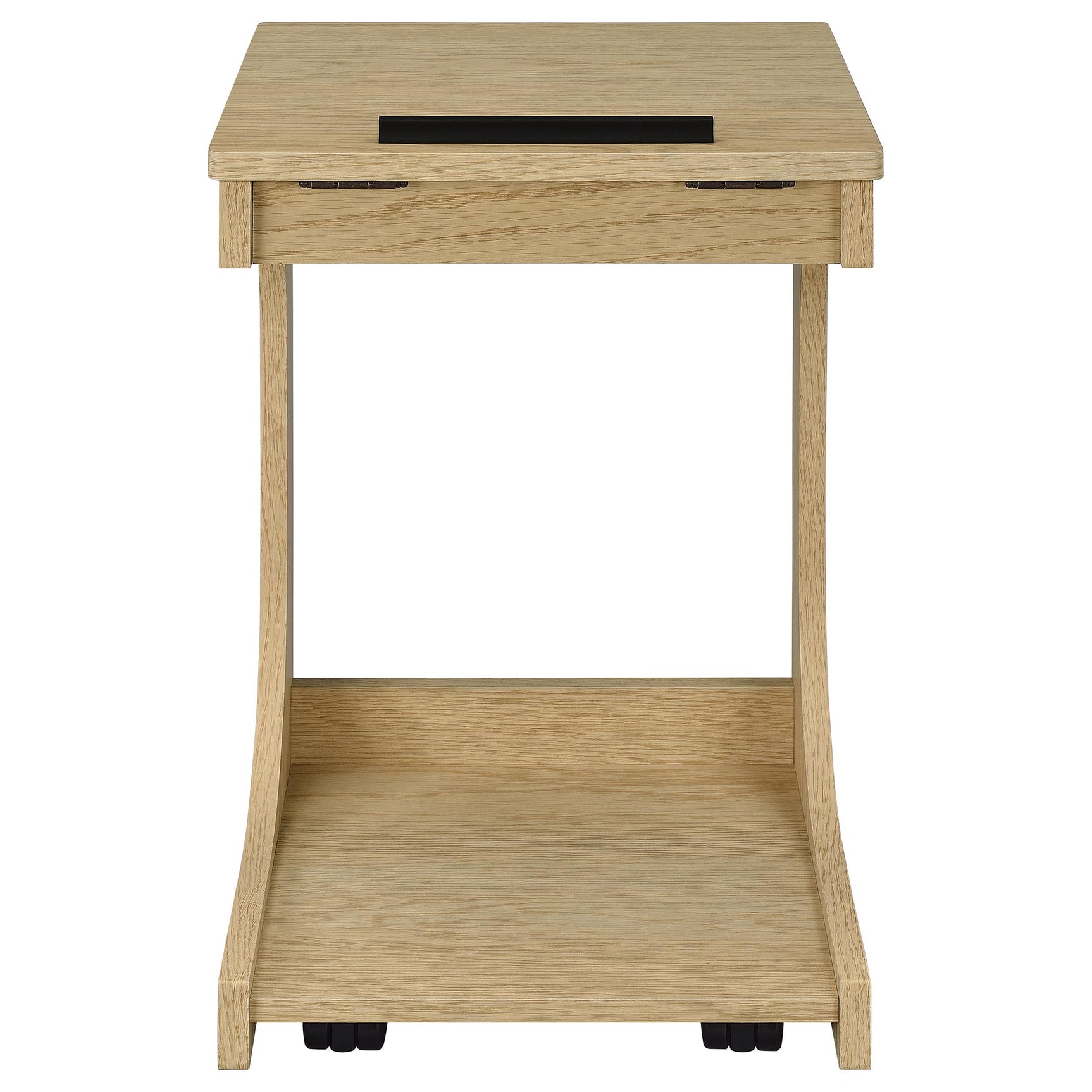 Ralston Light Oak C-Shaped Lift-Top Sofa Side Table With Casters - Ornate Home