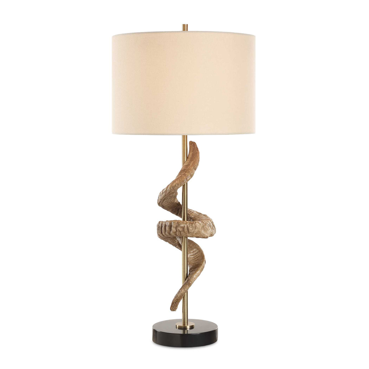 Rams Horn Brass/Brown/Woodtone Table Lamp - Ornate Home