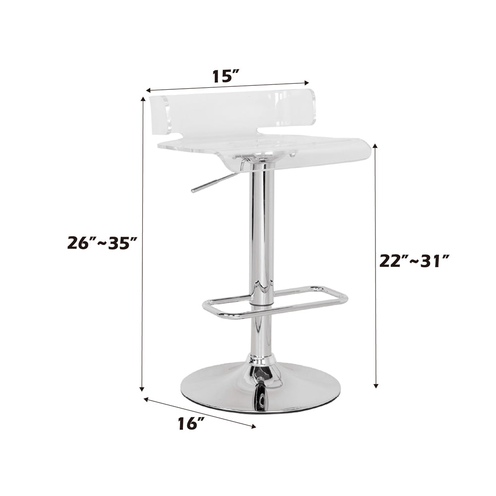 Rania Clear & Chrome Adjustable Stool (1Pc) - Ornate Home