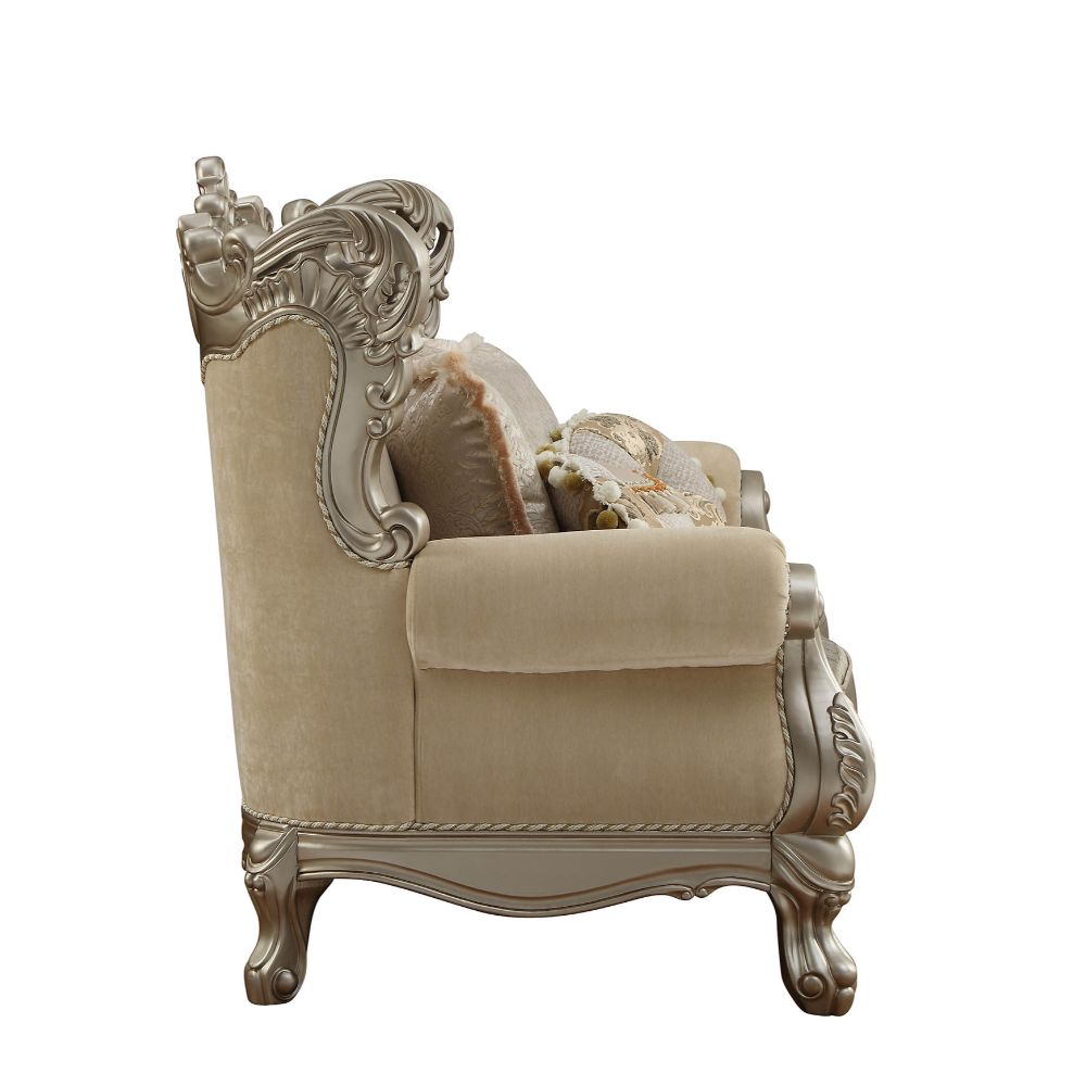 Ranita Champagne Loveseat w/6 Pillows - Ornate Home