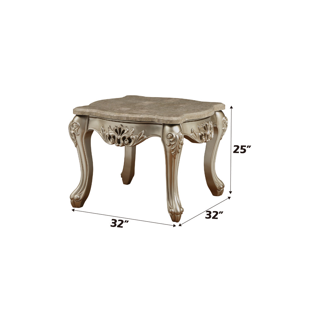 Ranita End Table with Marble Top in Champagne - Ornate Home