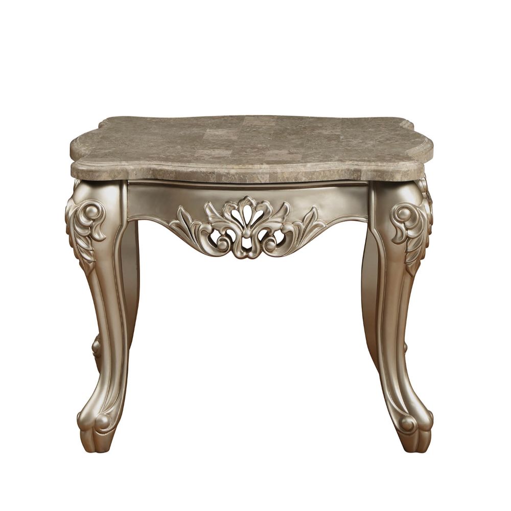 Ranita End Table with Marble Top in Champagne - Ornate Home