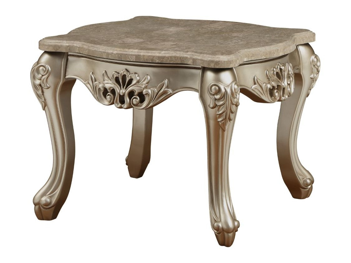 Ranita End Table with Marble Top in Champagne - Ornate Home