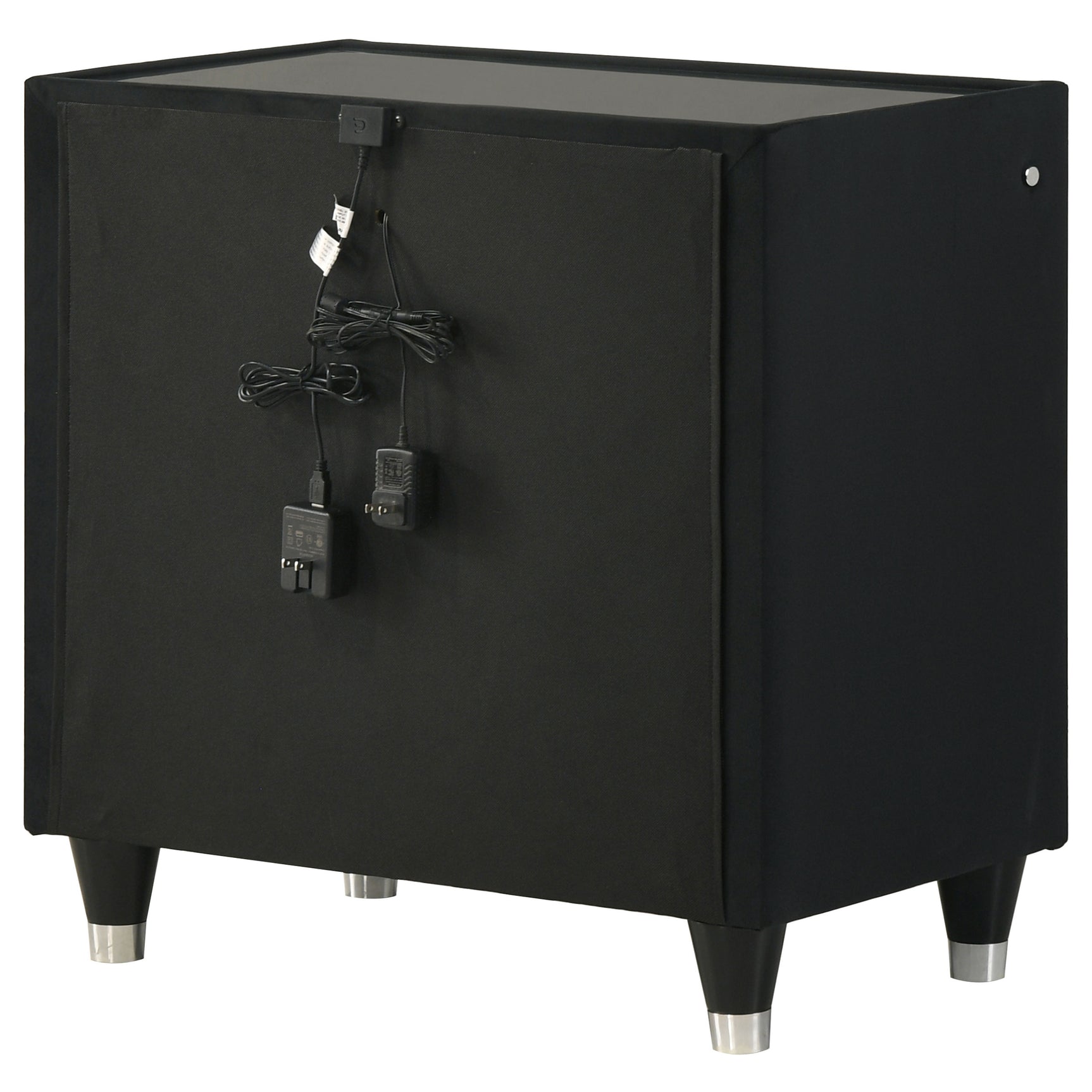 Ravenne Black 2-drawer Velvet Upholstered LED Nightstand with USB - Ornate Home