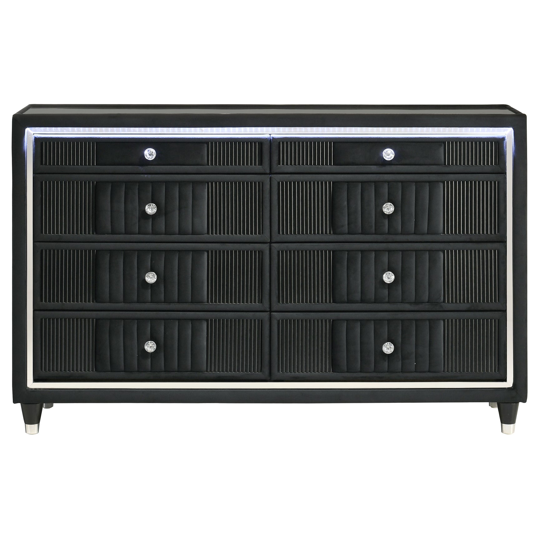 Ravenne Black 8-drawer Velvet Upholstered LED Dresser Cabinet - Ornate Home