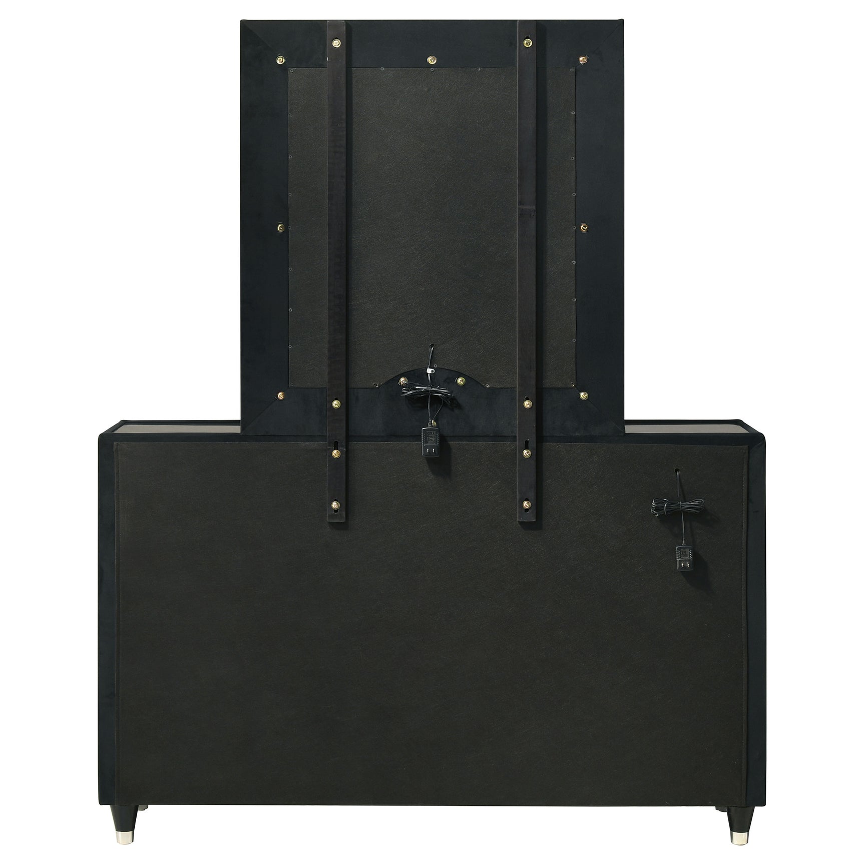 Ravenne Black 8-drawer Velvet Upholstered LED Dresser and Mirror - Ornate Home