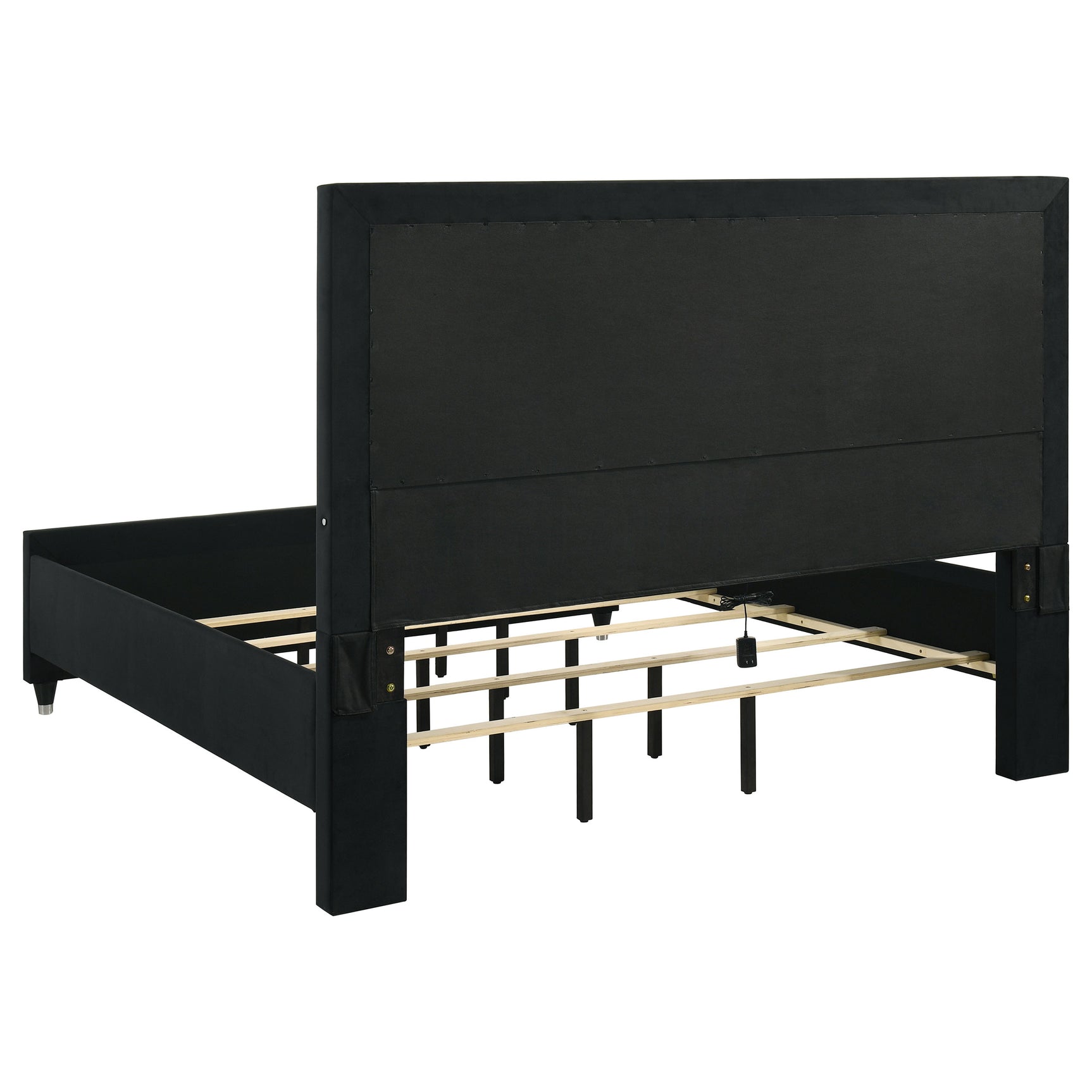 Ravenne Black Velvet Upholstered Eastern King LED Panel Bed - Ornate Home