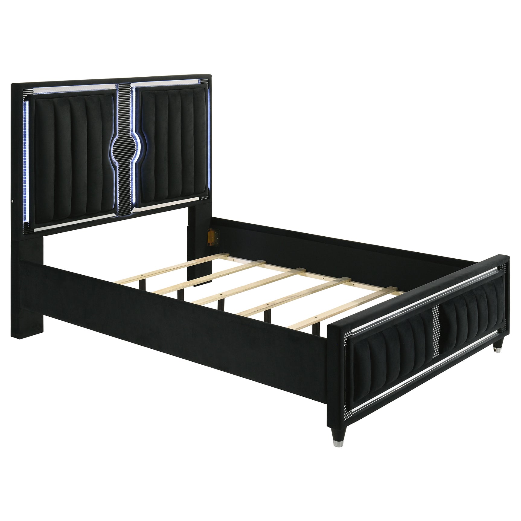 Ravenne Black Velvet Upholstered Queen LED Panel Bed - Ornate Home