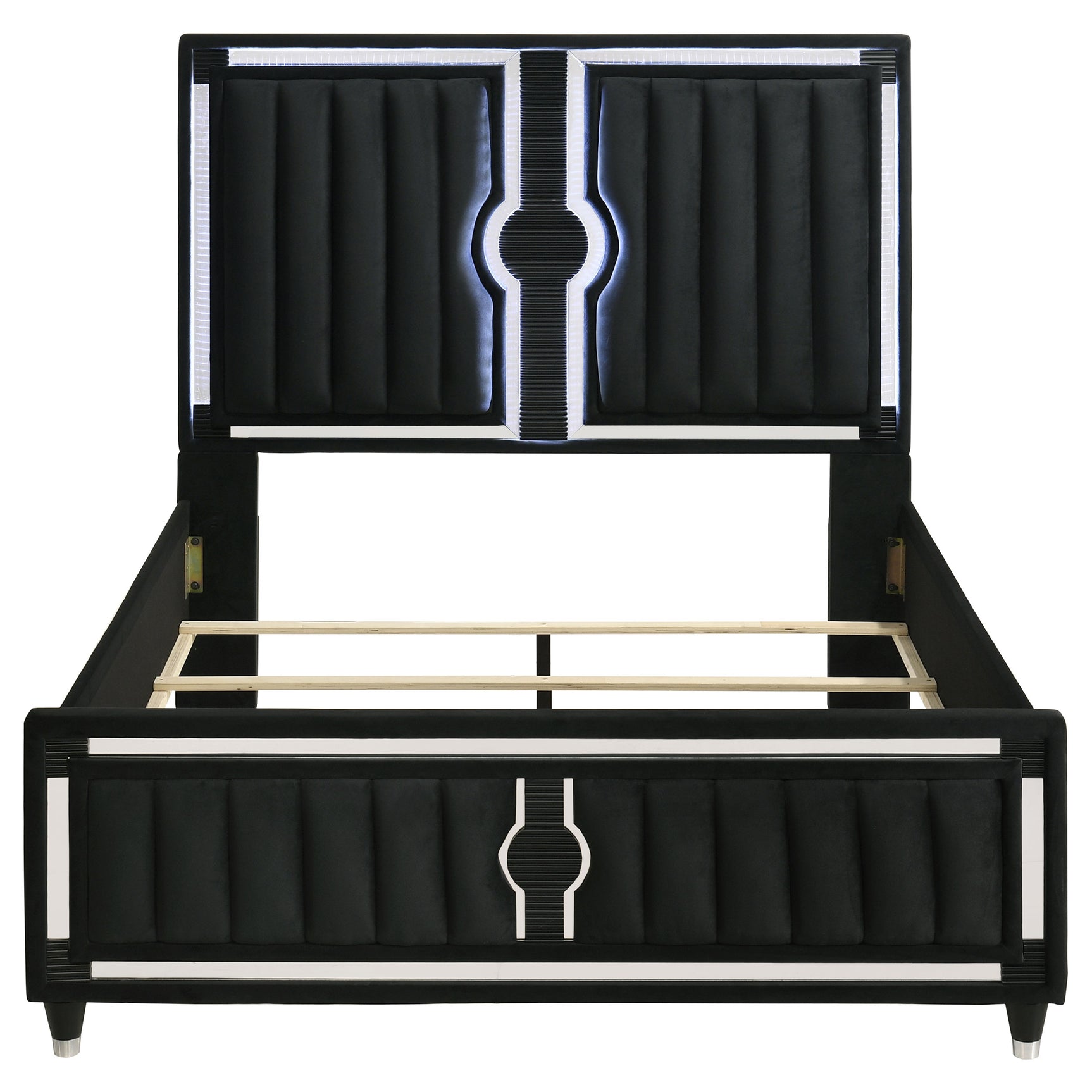 Ravenne Black Velvet Upholstered Queen LED Panel Bed - Ornate Home