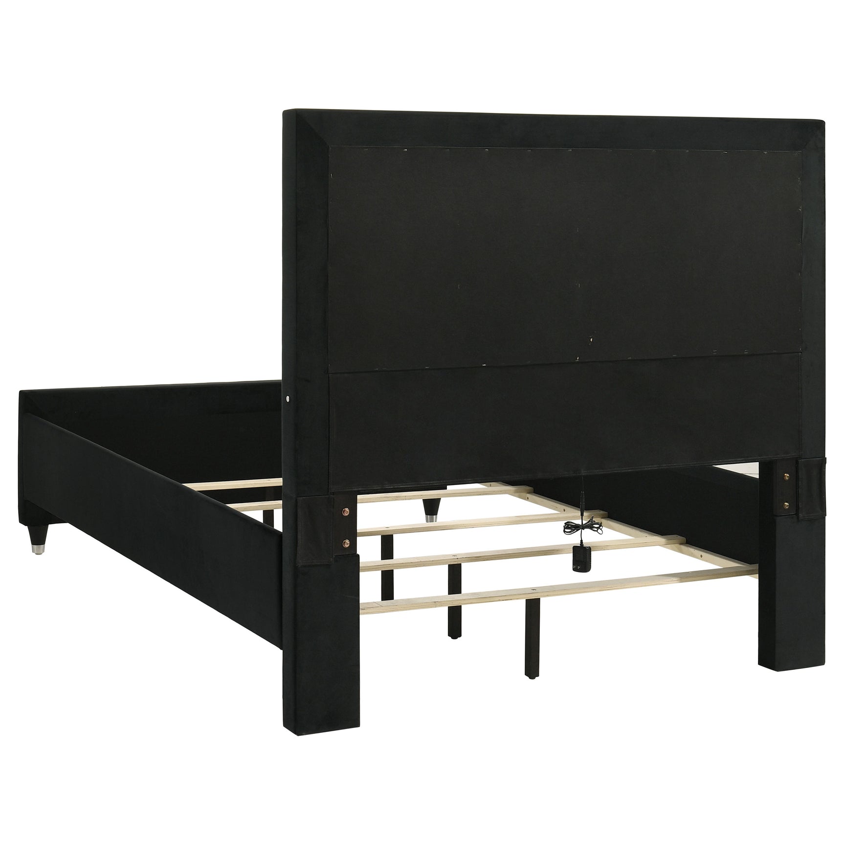 Ravenne Black Velvet Upholstered Queen LED Panel Bed - Ornate Home