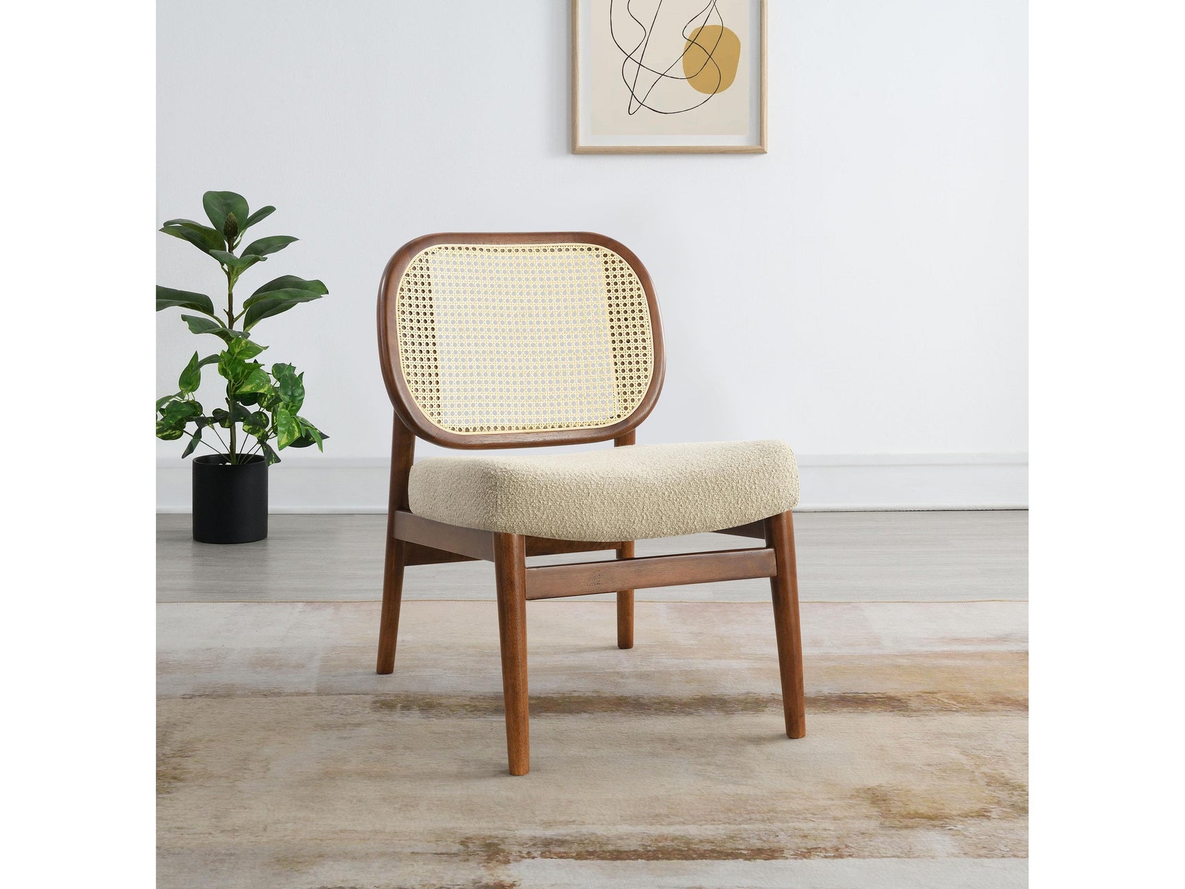 Rayo Camel Rattan Cane Back Accent Chair with Padded Seat - Ornate Home