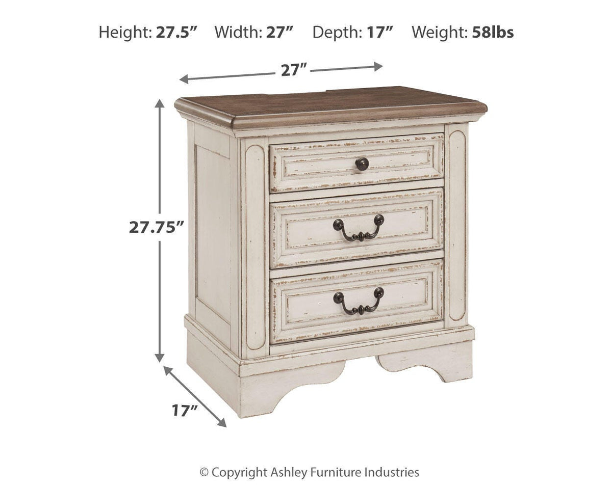 Realyn Chipped White Chest and 2 Nightstands - Ornate Home
