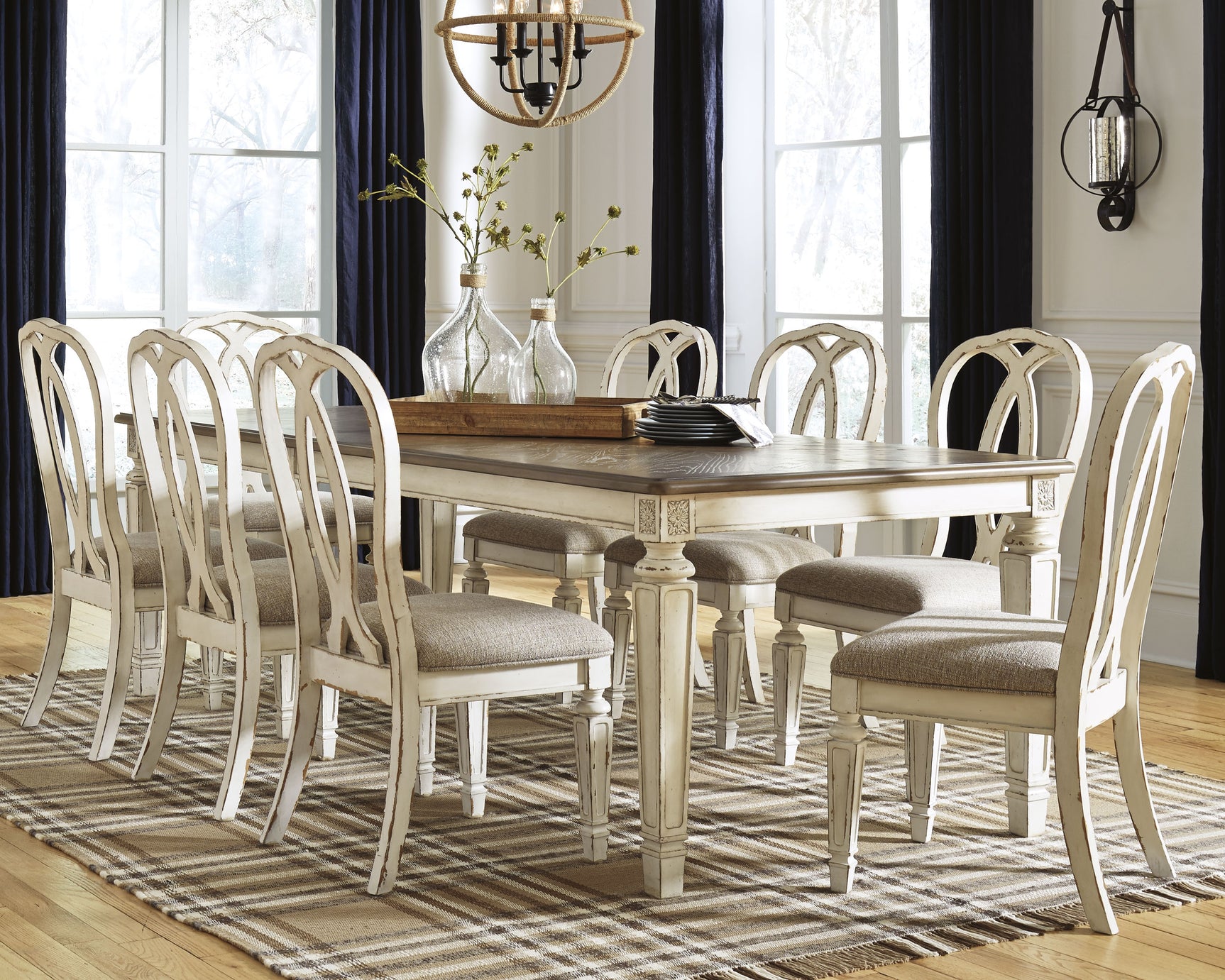 Realyn Chipped White Dining Extension Table and 8 Chairs - Ornate Home