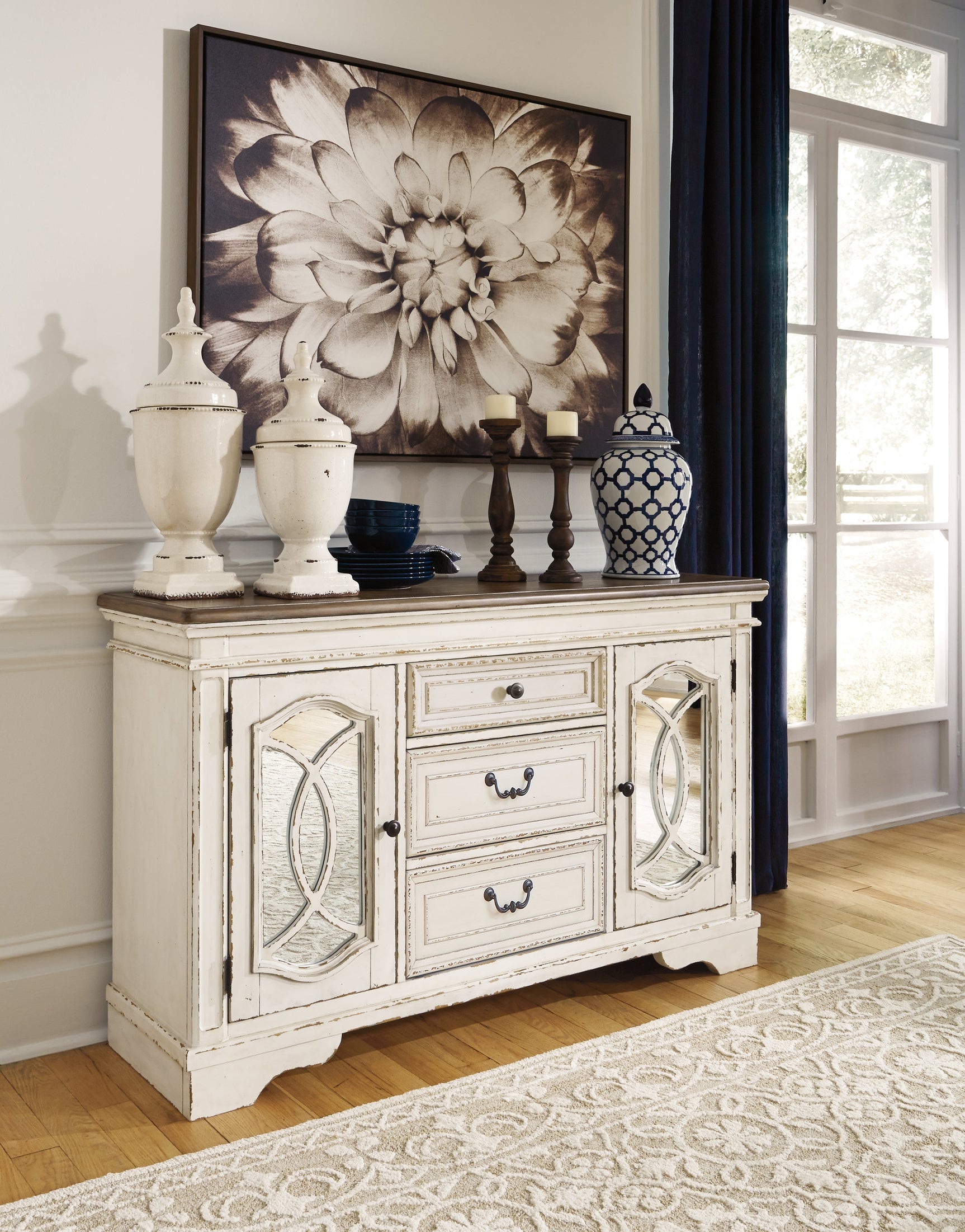 Realyn Chipped White Dining Server - Ornate Home