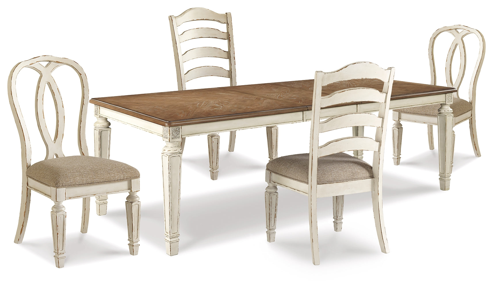 Realyn Chipped White Dining Table and 4 Chairs - Ornate Home