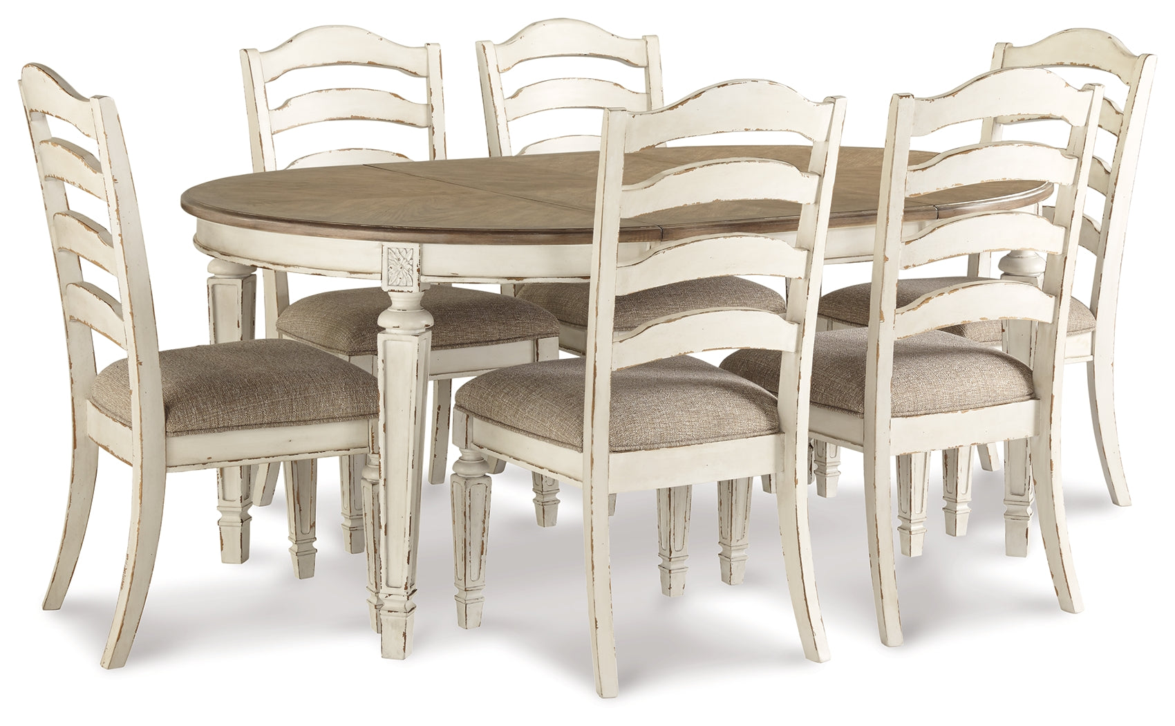 Realyn Chipped White Dining Table and 6 Chairs - Ornate Home