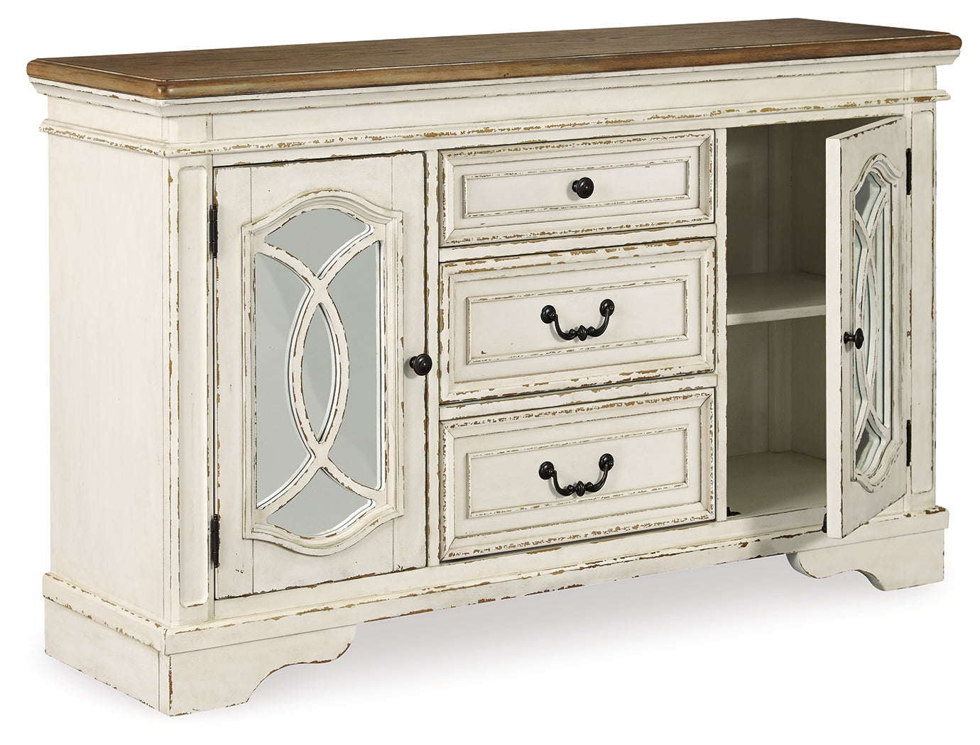 Realyn Chipped White Dining Table and 6 Chairs with Server (Online Special Price) - Ornate Home