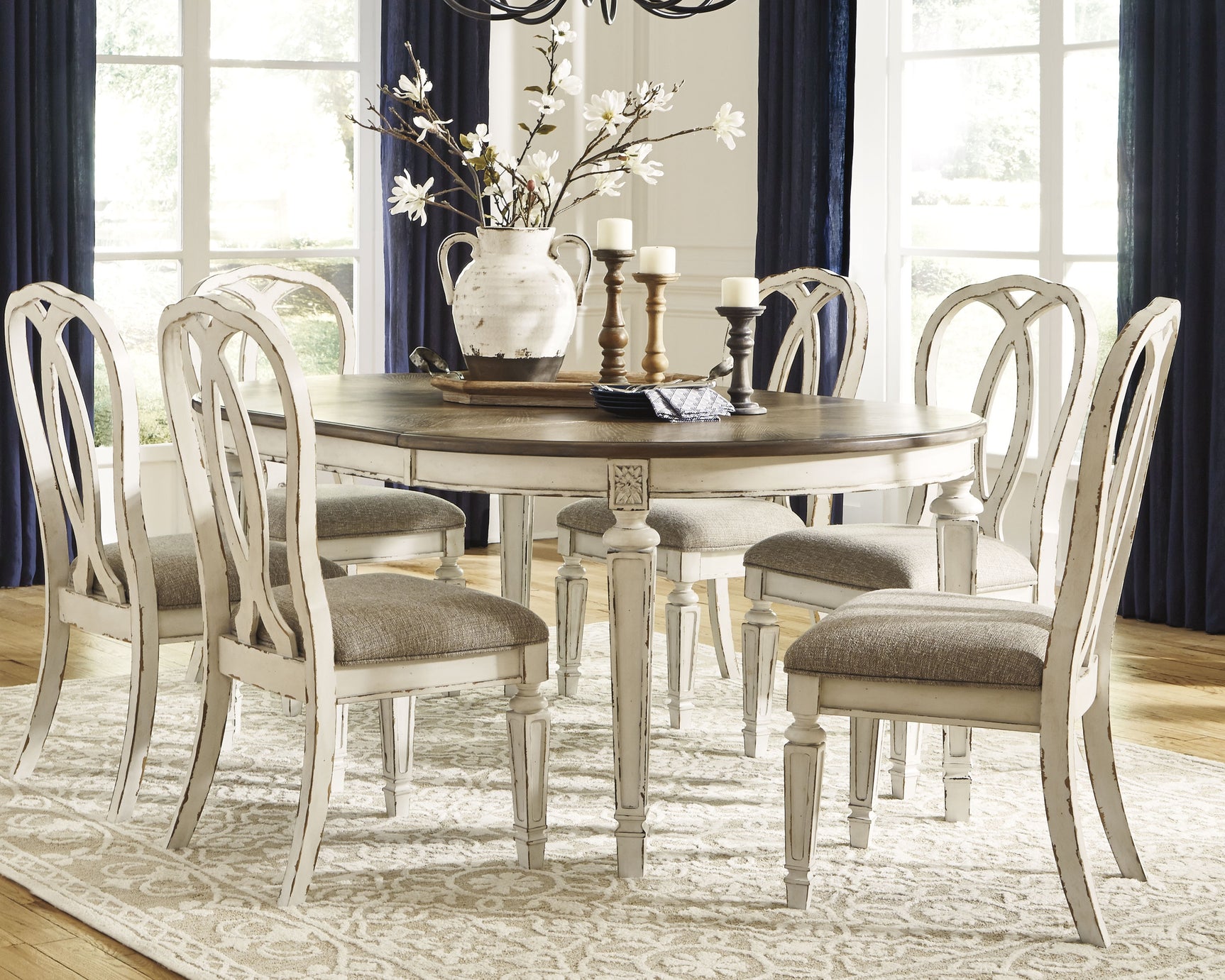 Realyn Chipped White Dining Table with 6 Chairs - Ornate Home