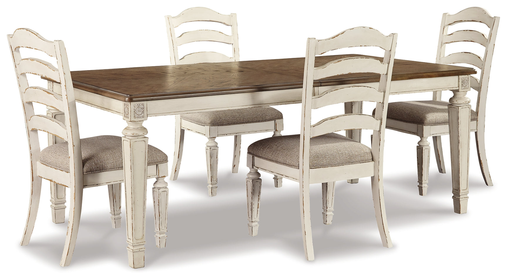 Realyn Chipped White Extension Dining Table and 4 Chairs - Ornate Home