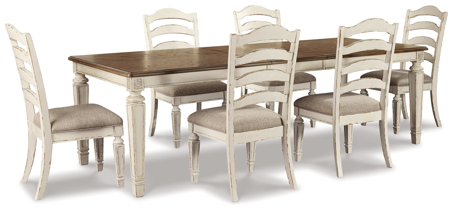 Realyn Chipped White Extension Dining Table and 6 Chairs - Ornate Home