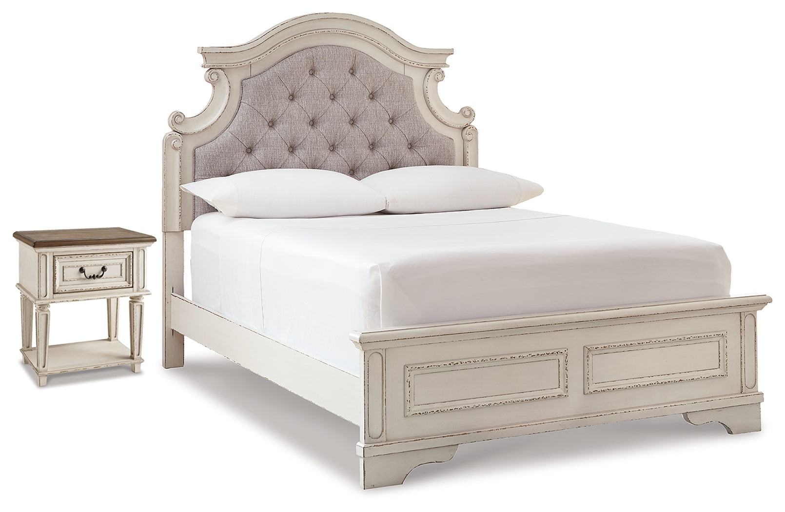 Realyn Chipped White Full Panel Bed and Nightstand - Ornate Home