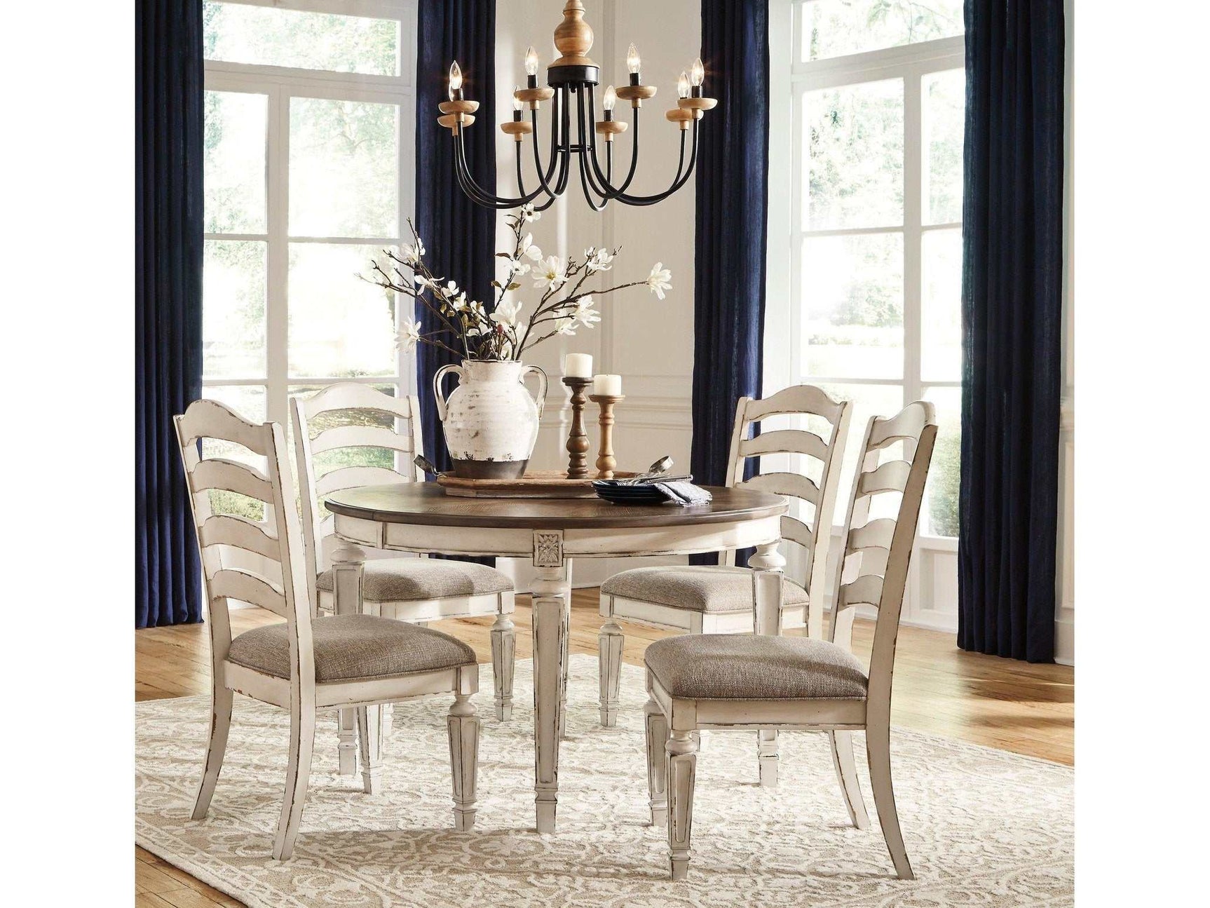 Realyn Chipped White Oval Dining Room Set / 5pc (Online Special Price) (Ladder-back) - Ornate Home