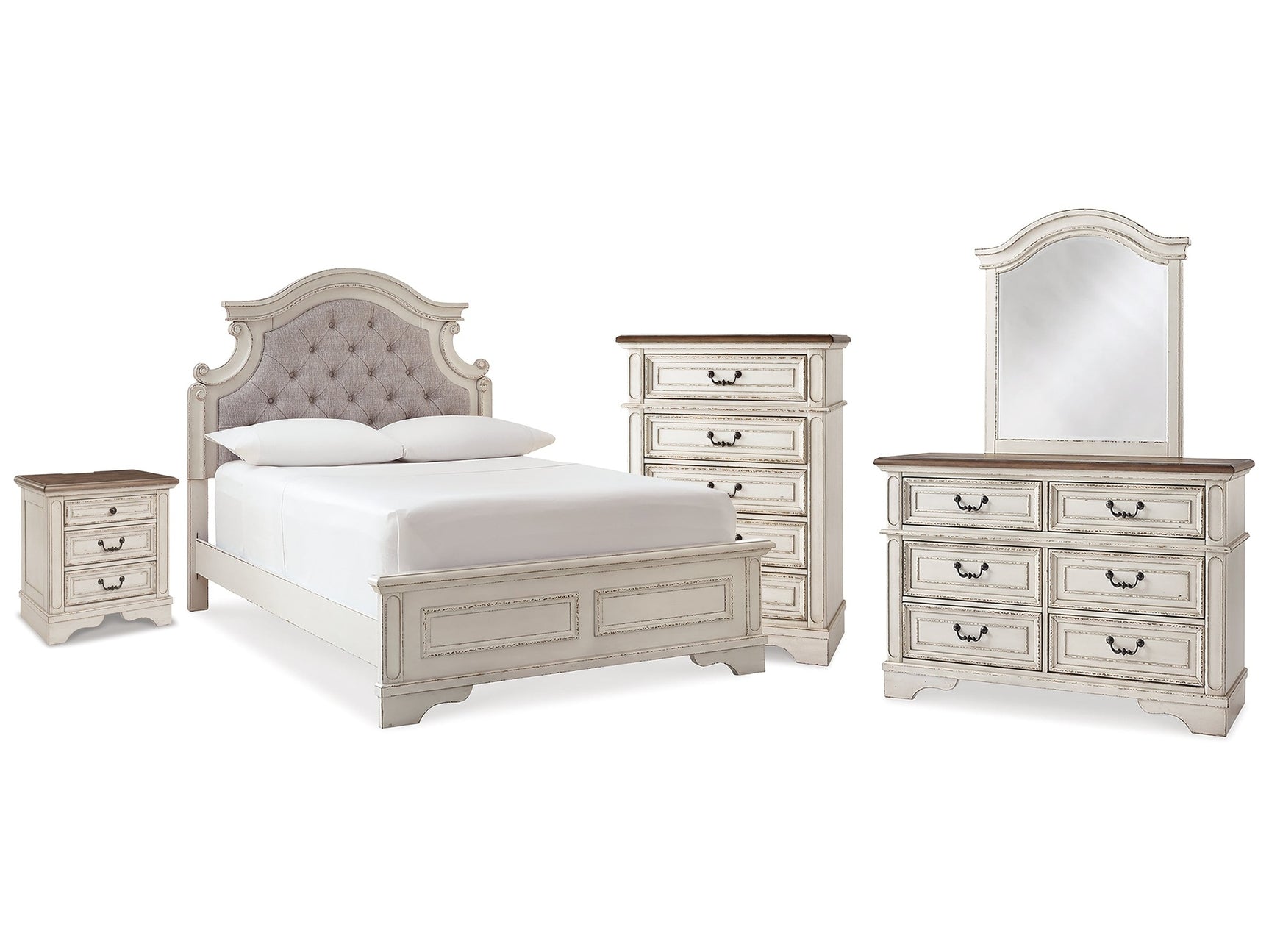 Realyn Two-tone Full Panel Bedroom Set with Dresser, Mirror, Chest and Nightstand - Ornate Home