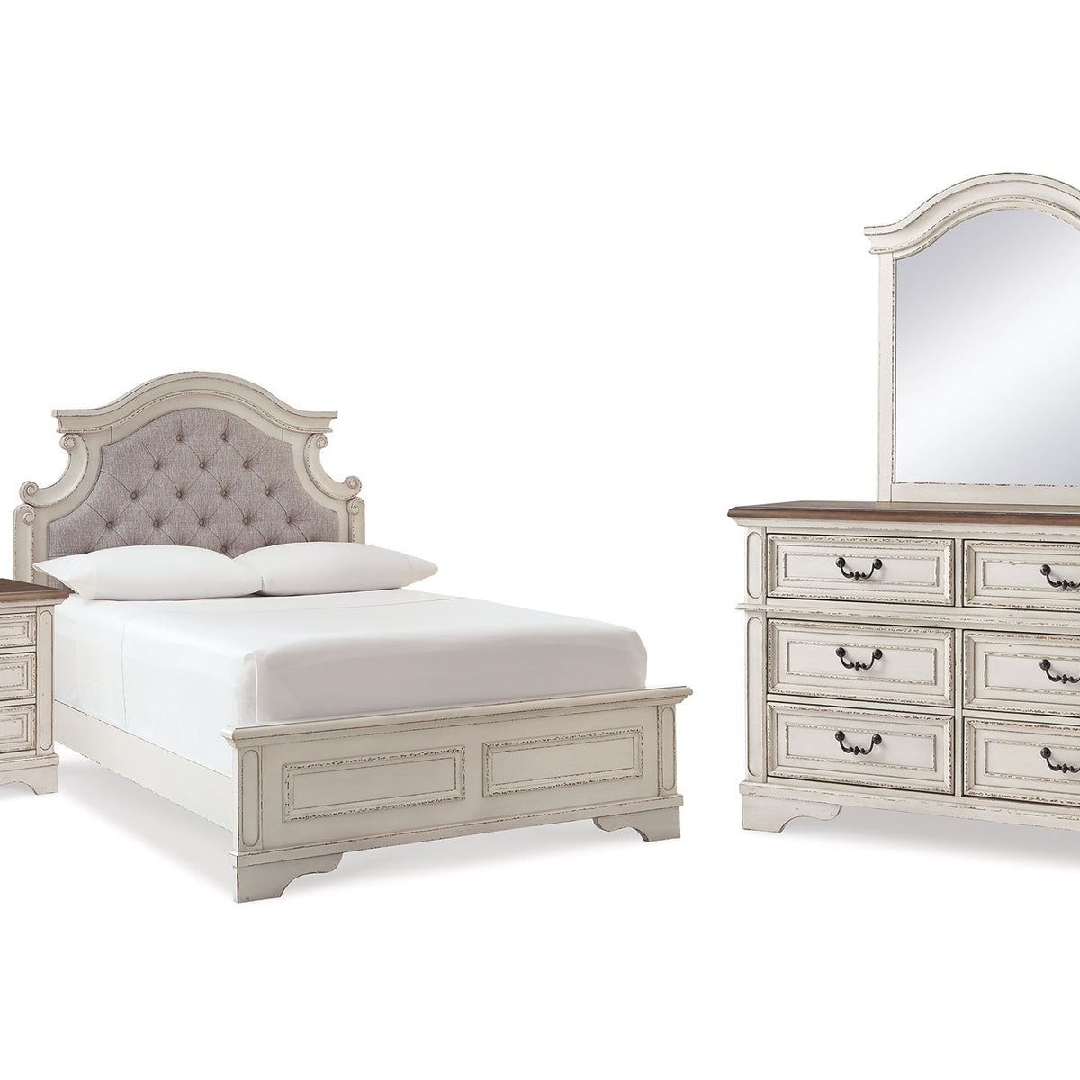Ashley Furniture Realyn Two-tone Full Panel Bedroom Set with Dresser, Mirror and Nightstand