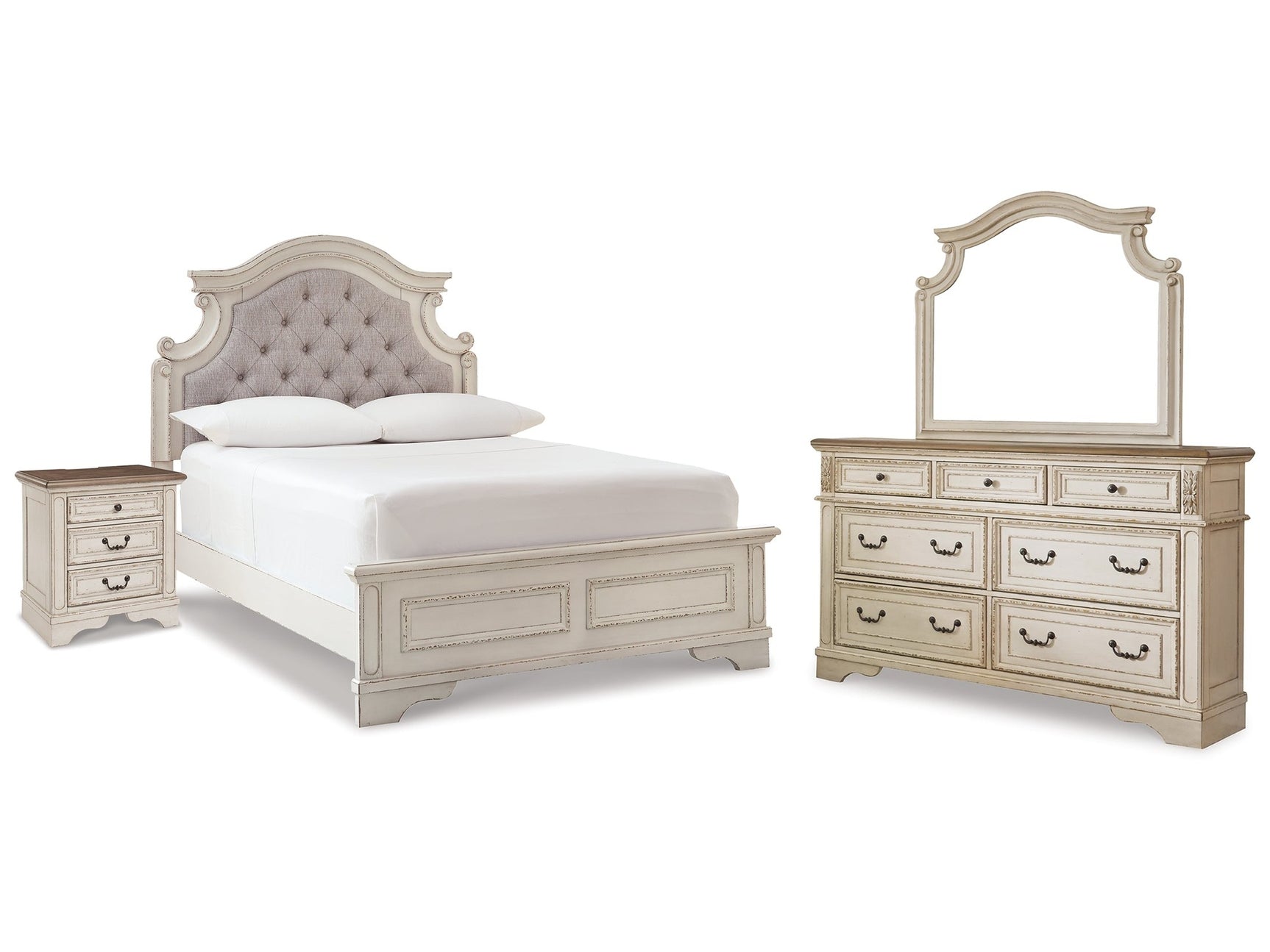 Realyn Two-tone Full Panel Bedroom Set with Dresser, Mirror and Nightstand - Ornate Home