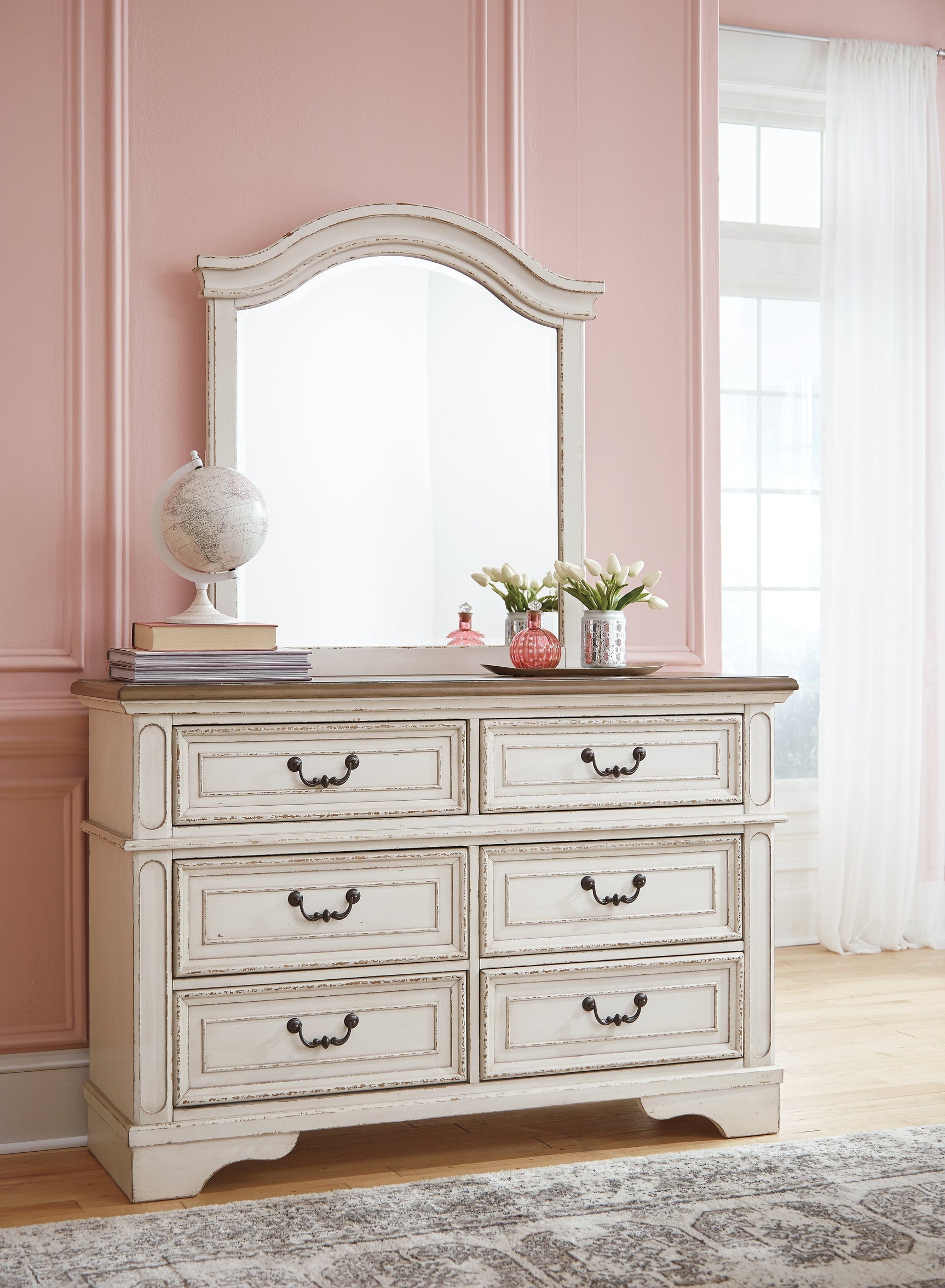 Realyn Two-tone Full Upholstered Panel Bedroom Set with Dresser, Mirror, Chest and 2 Nightstands (Online Special Price) - Ornate Home